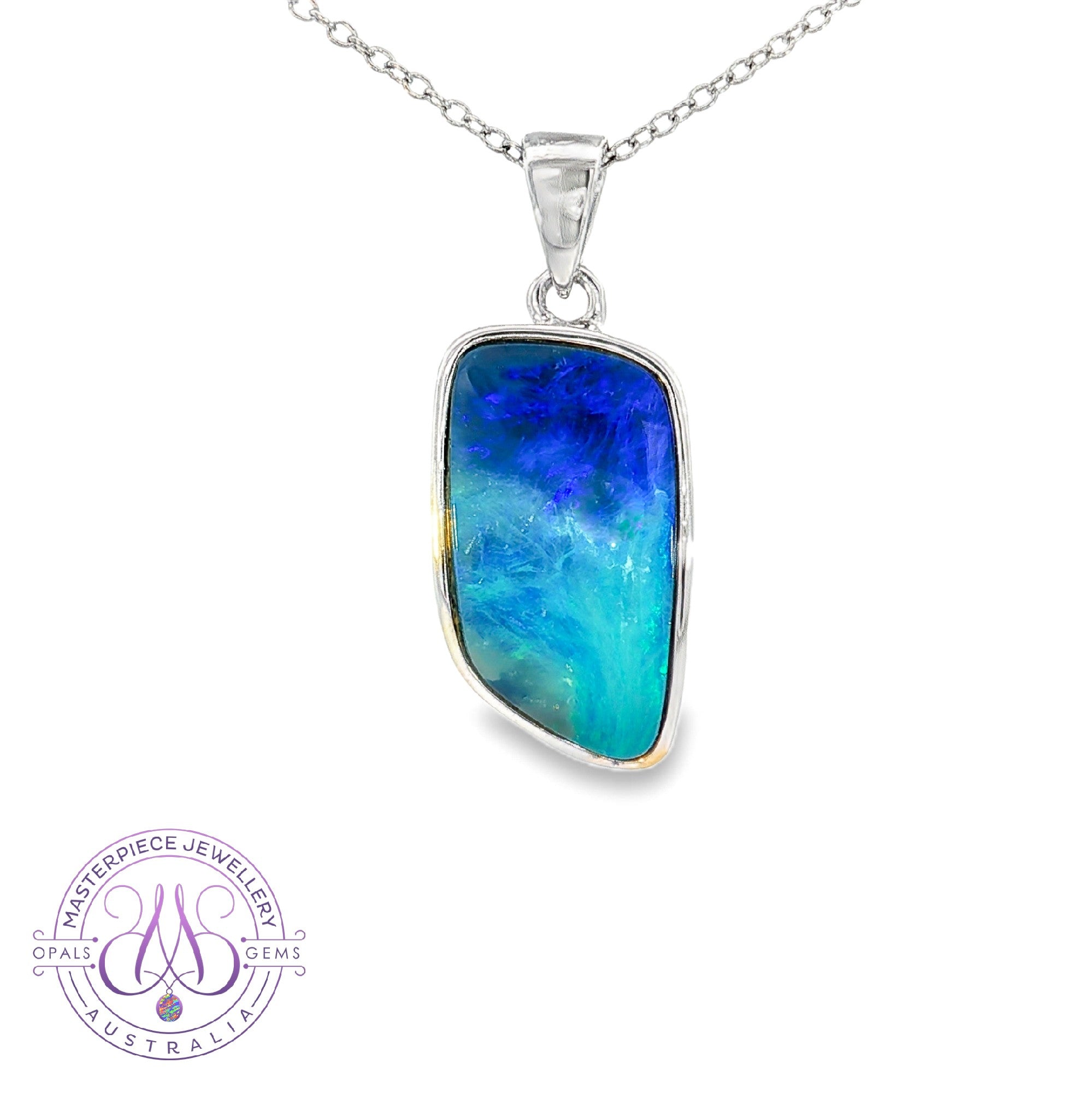 Sterling Silver Blue Opal stripe doublet pendant