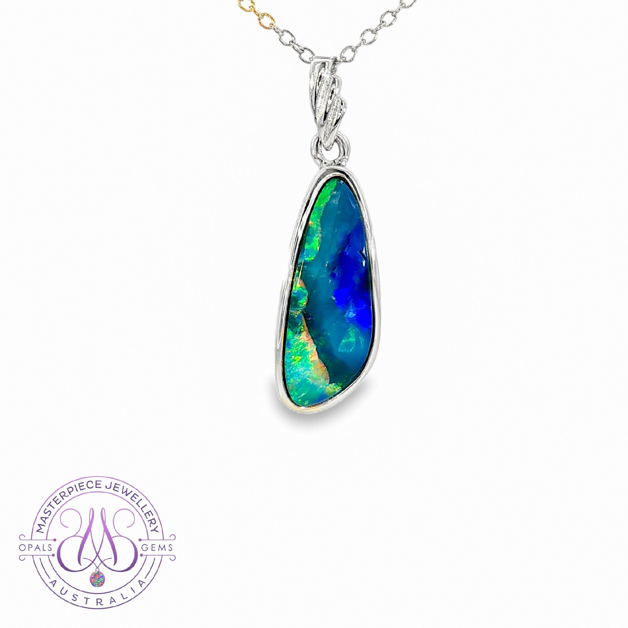 Sterling Silver Long Drop striplet pattern Opal doublet pendant