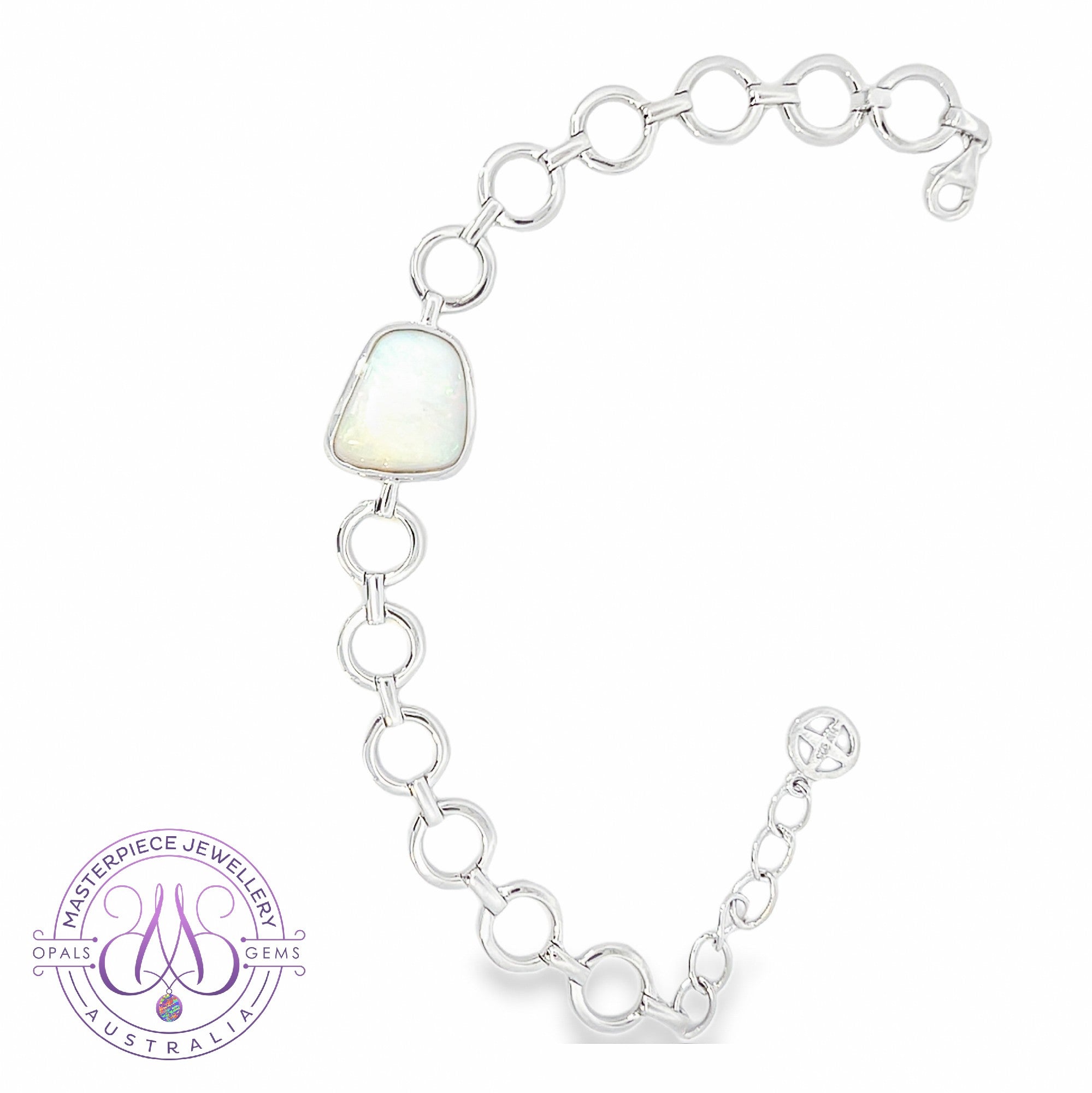 Sterling Silver freeform White Opal bracelet
