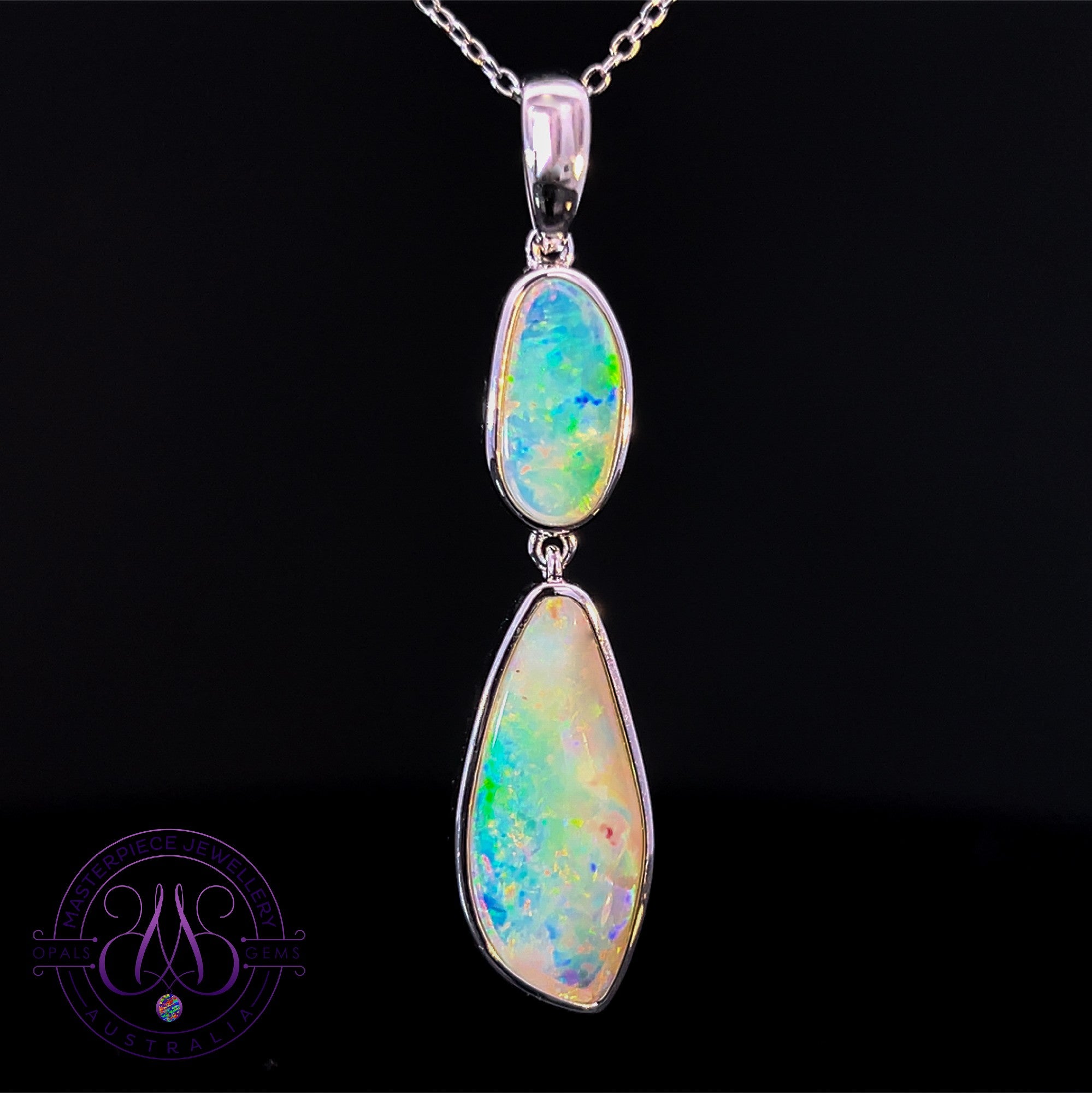 Sterling Silver two Freeform Crystal Opals pendant 