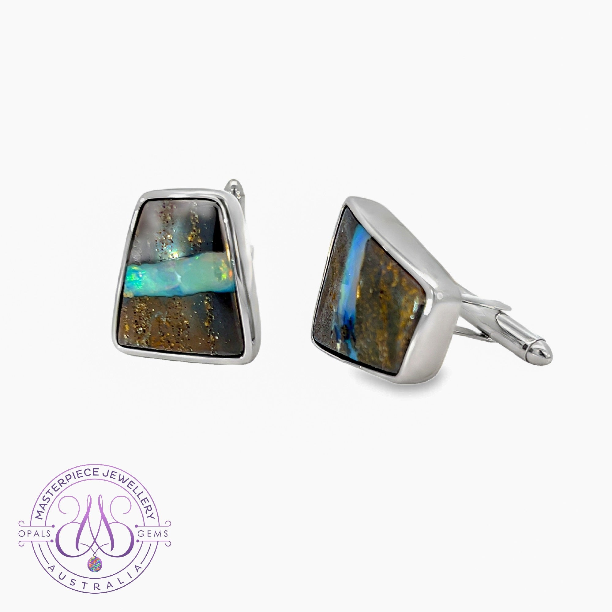 Sterling Silver freeform Boulder Opal 34.7ct cufflinks