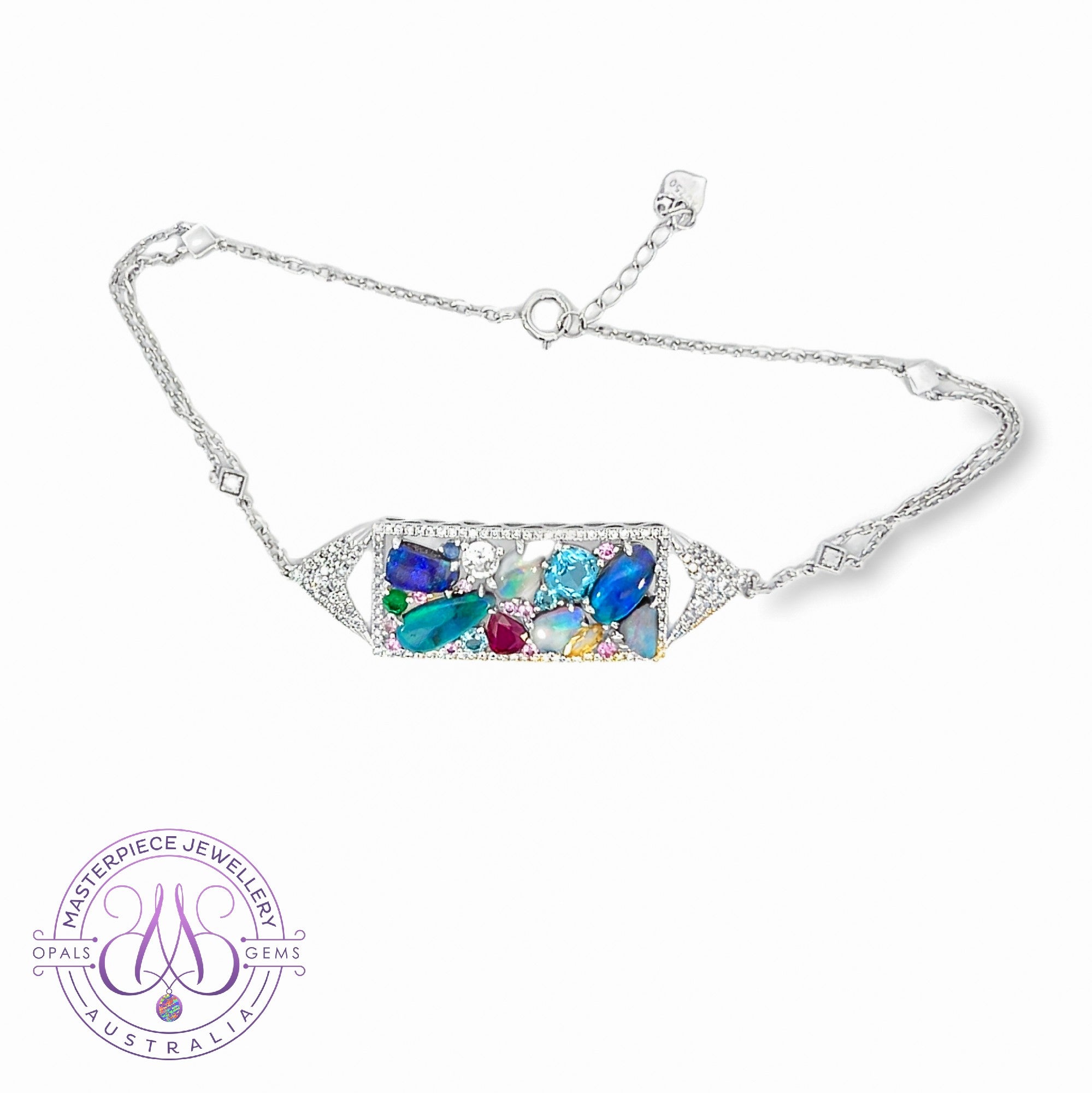 18kt White Gold Opal and colour gem bracelet