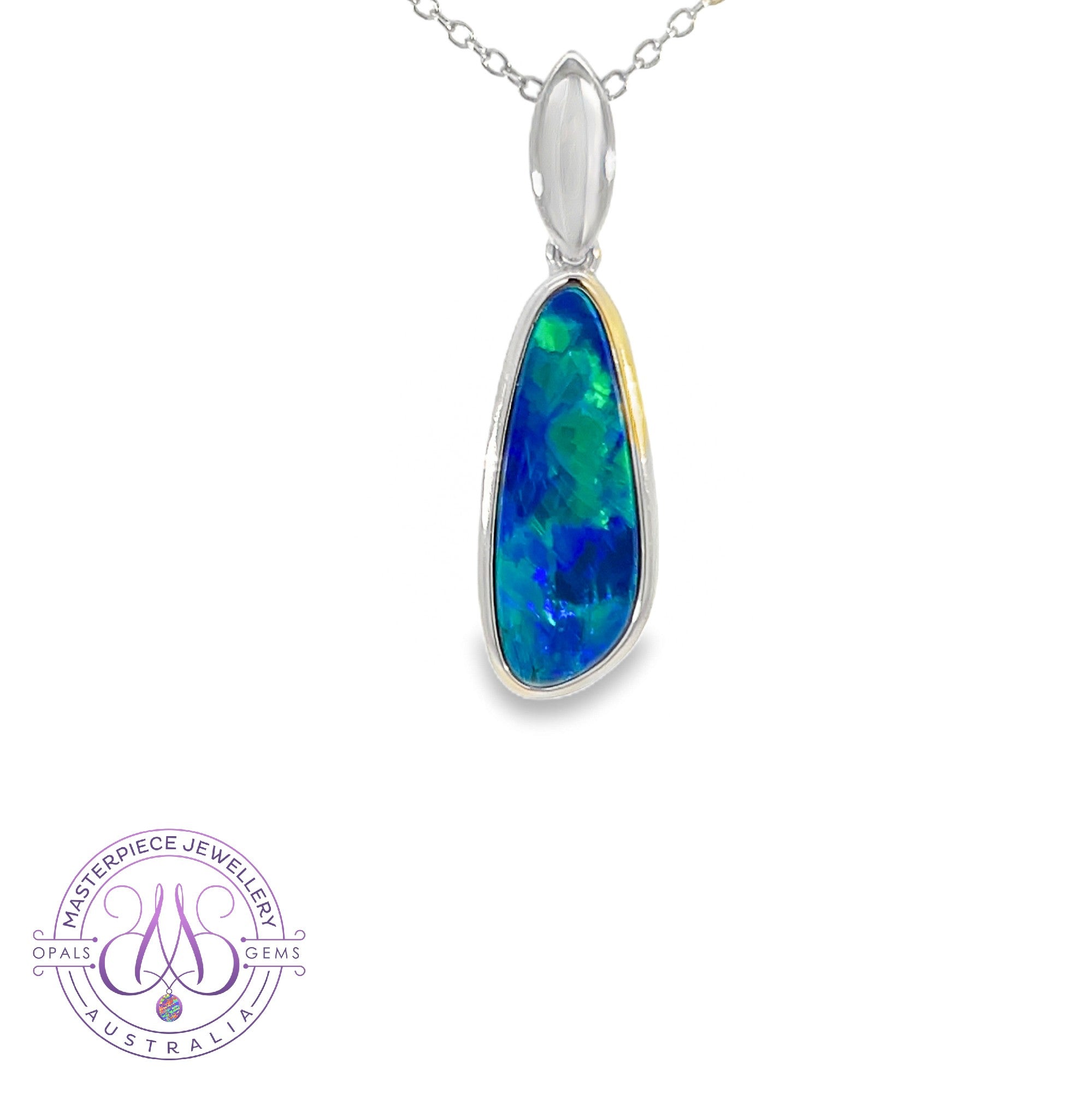 Sterling Silver Blue Green 2.9ct Opal doublet pendant