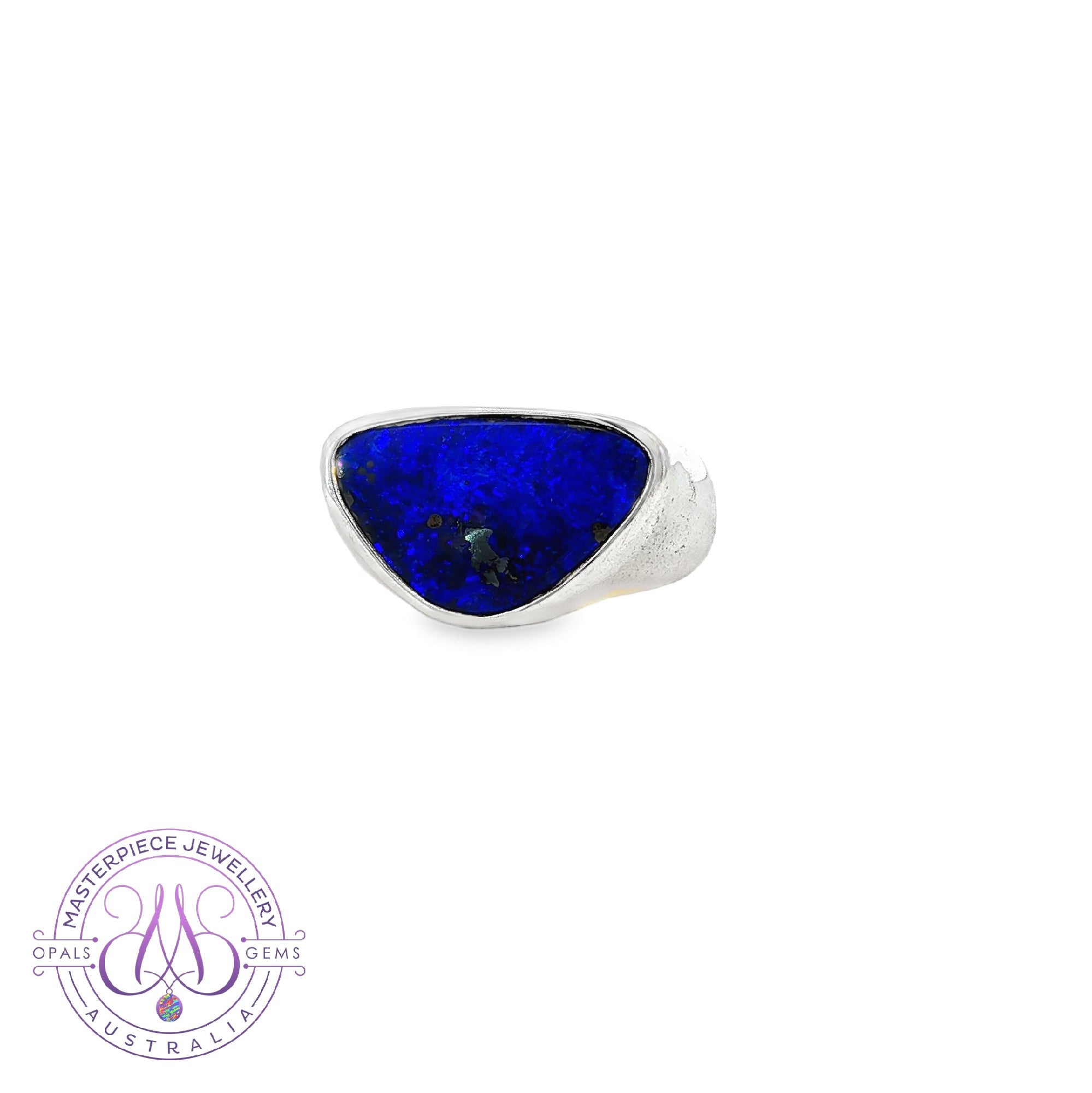 Sterling Silver Blue Boulder Opal bezel set ring