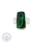 Sterling Silver Bezel set Boulder Opal green flashes ring