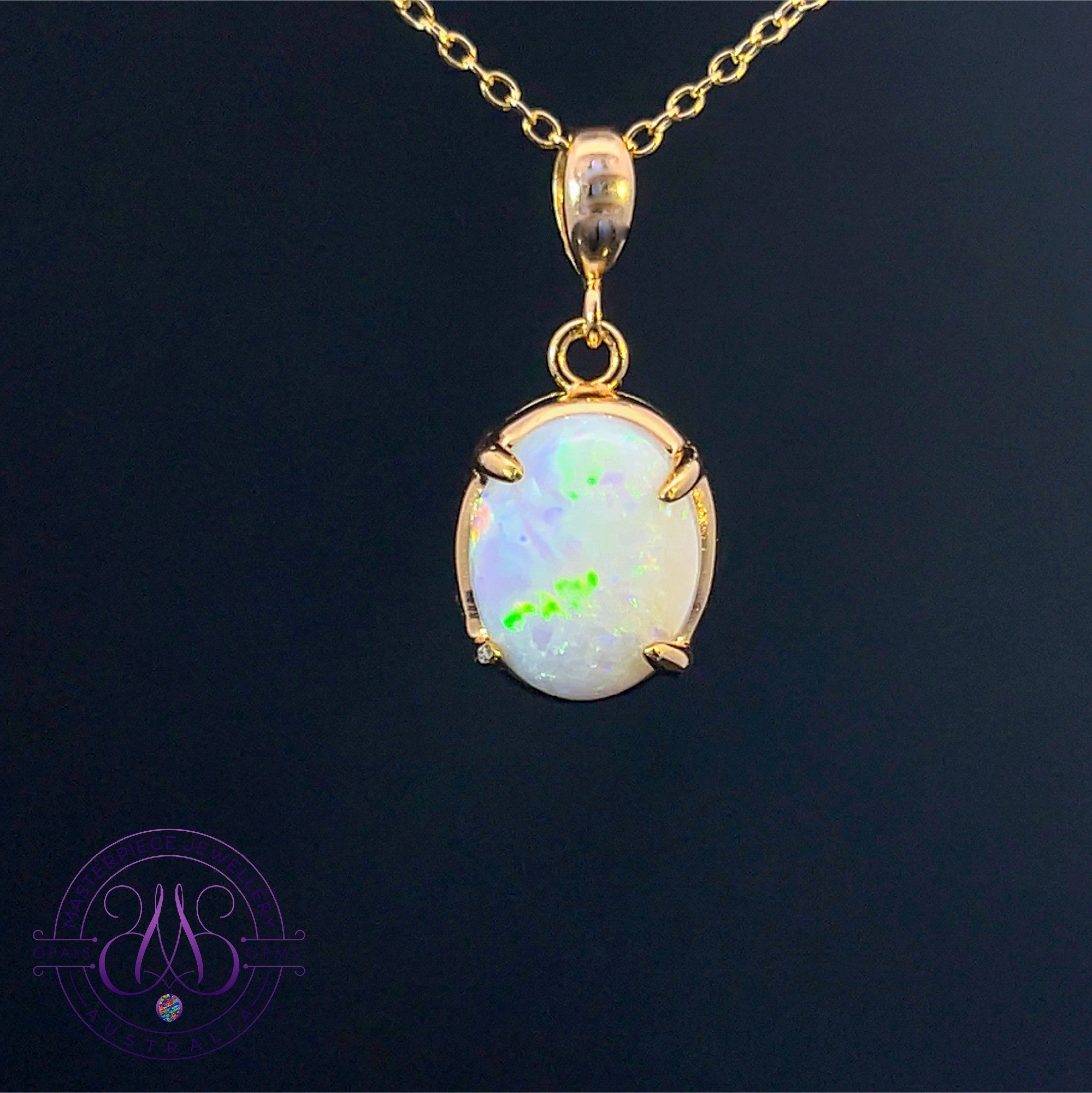 Gold Plated White Opal 11x9mm claw set pendant