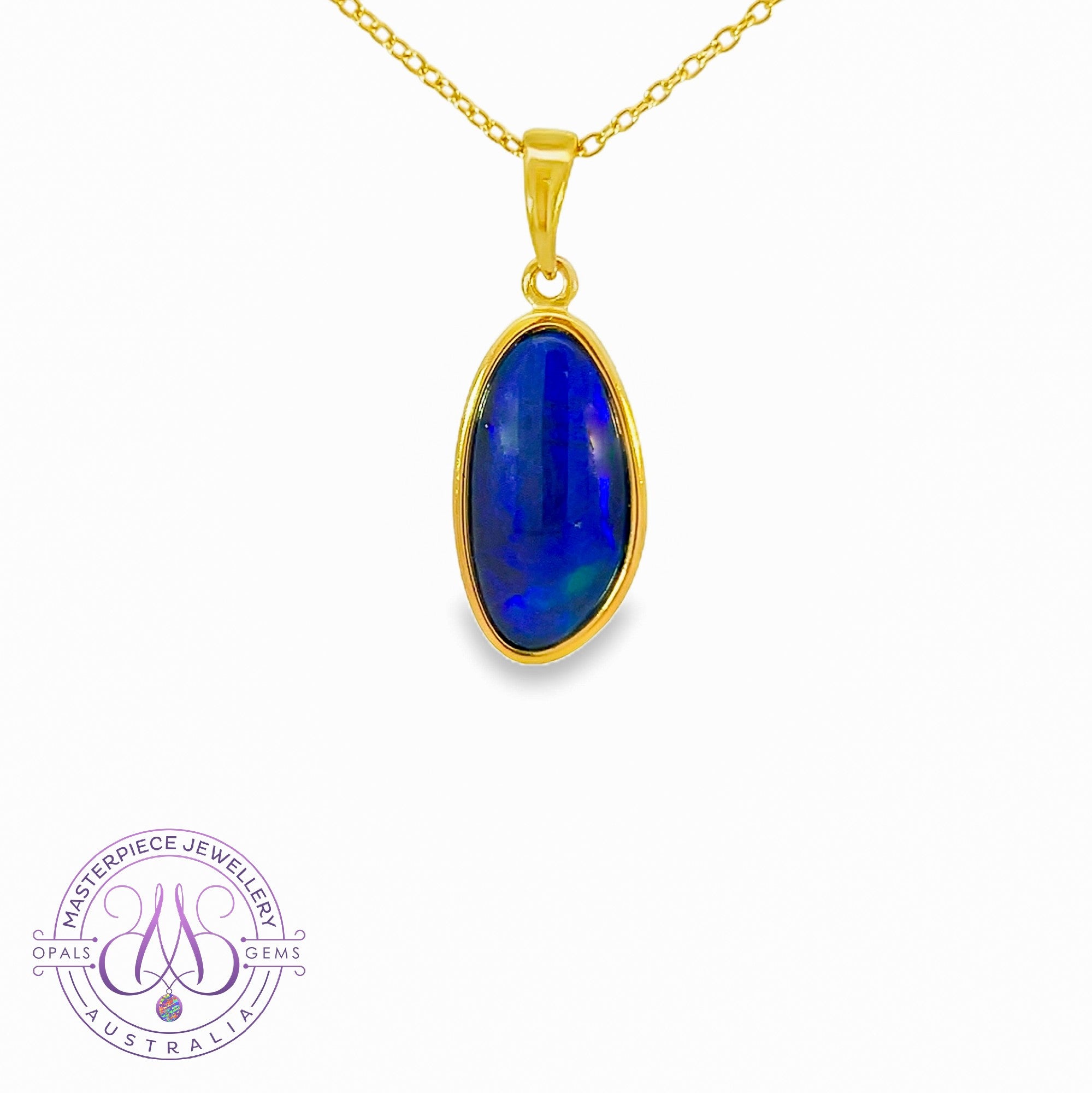 Gold Plated Silver Blue Opal triplet 21x10mm pendant