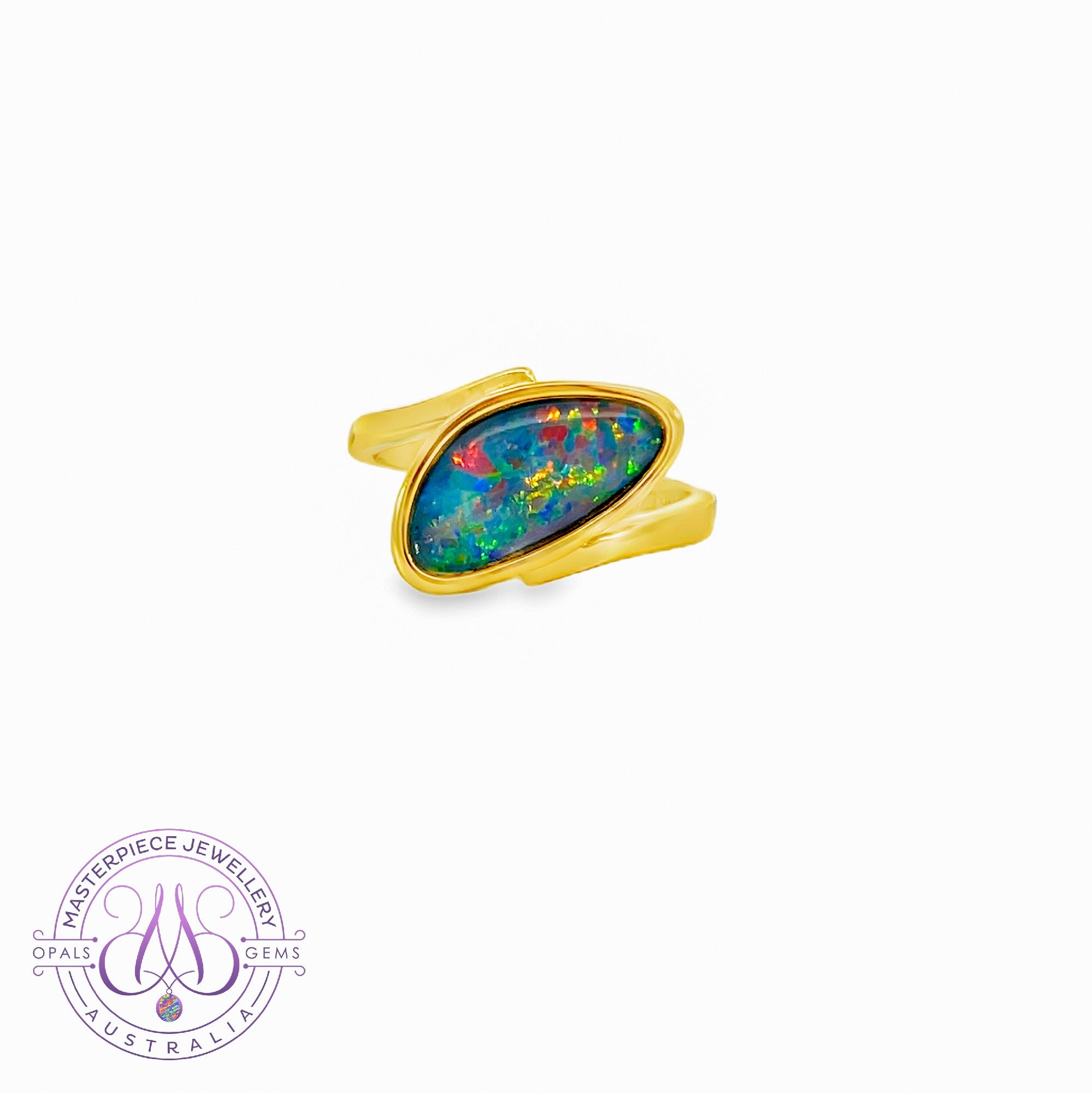 Gold Plated silver Triplet 15x8mm opal ring