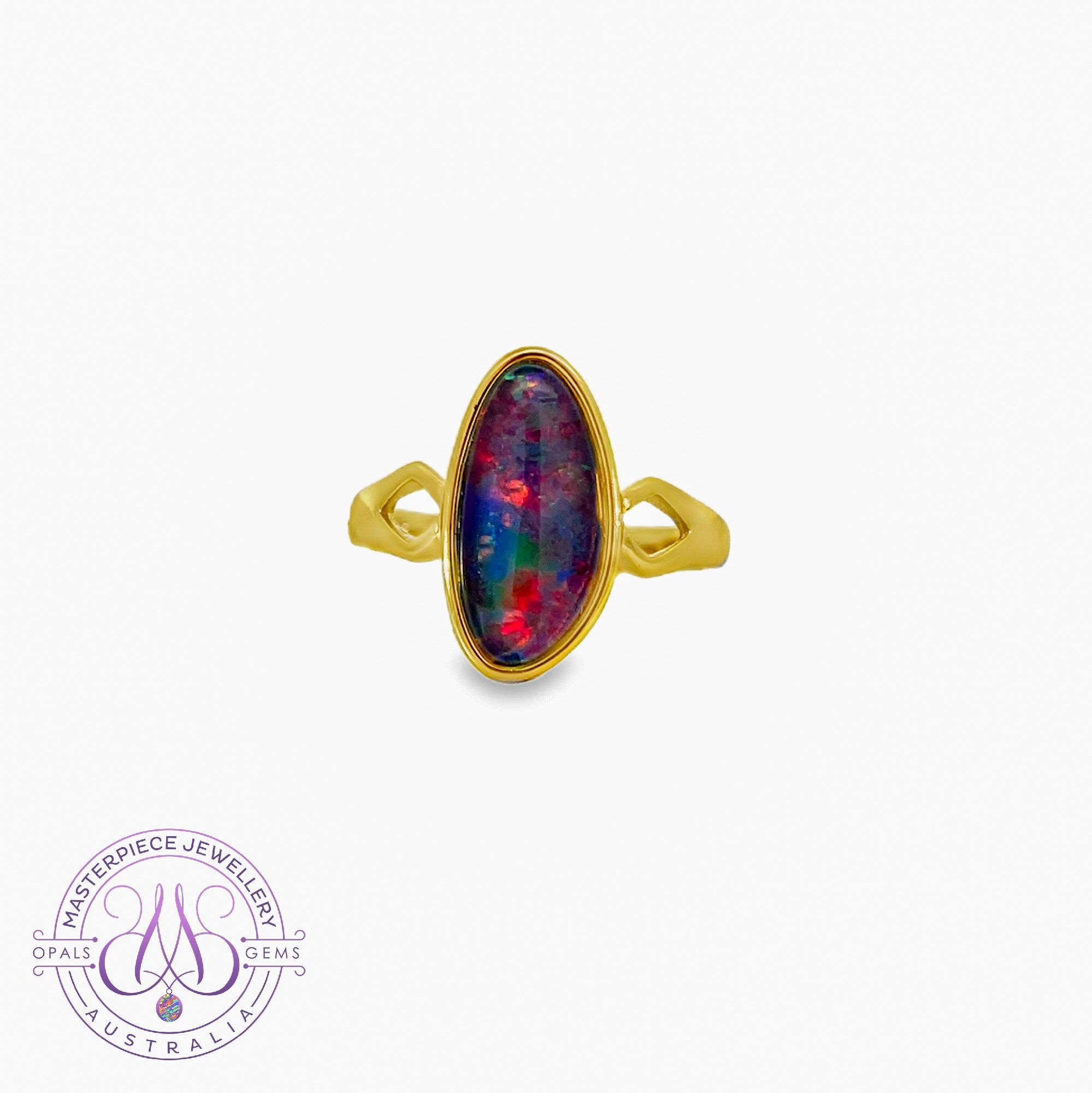 Gold Plated Silver 17x9mm triplet Opal ring