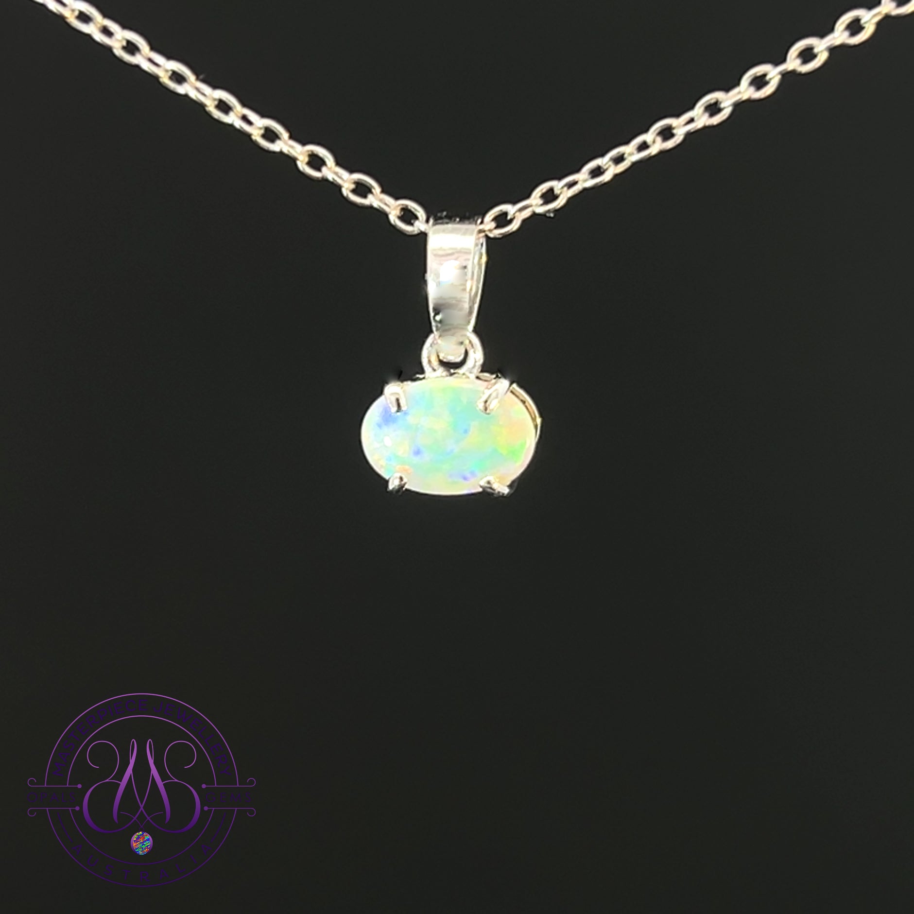 9kt White Gold horizontal set Black Opal 0.2ct pendant