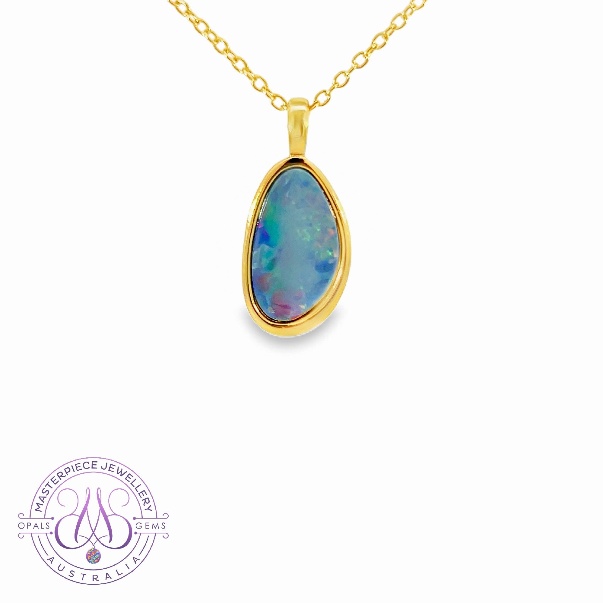Gold plated silver opal doublet 16x9mm pendant