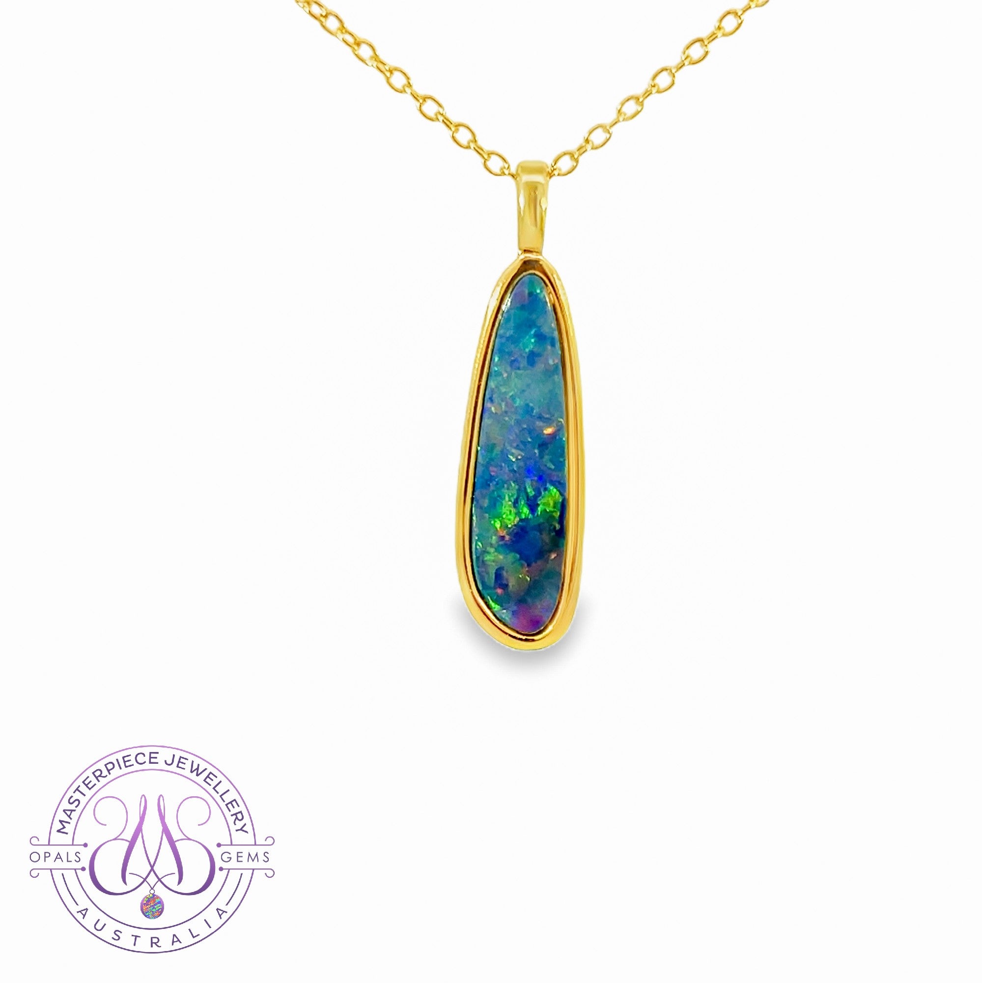 Gold plated Sterling Silver opal doublet 21x7mm pendant