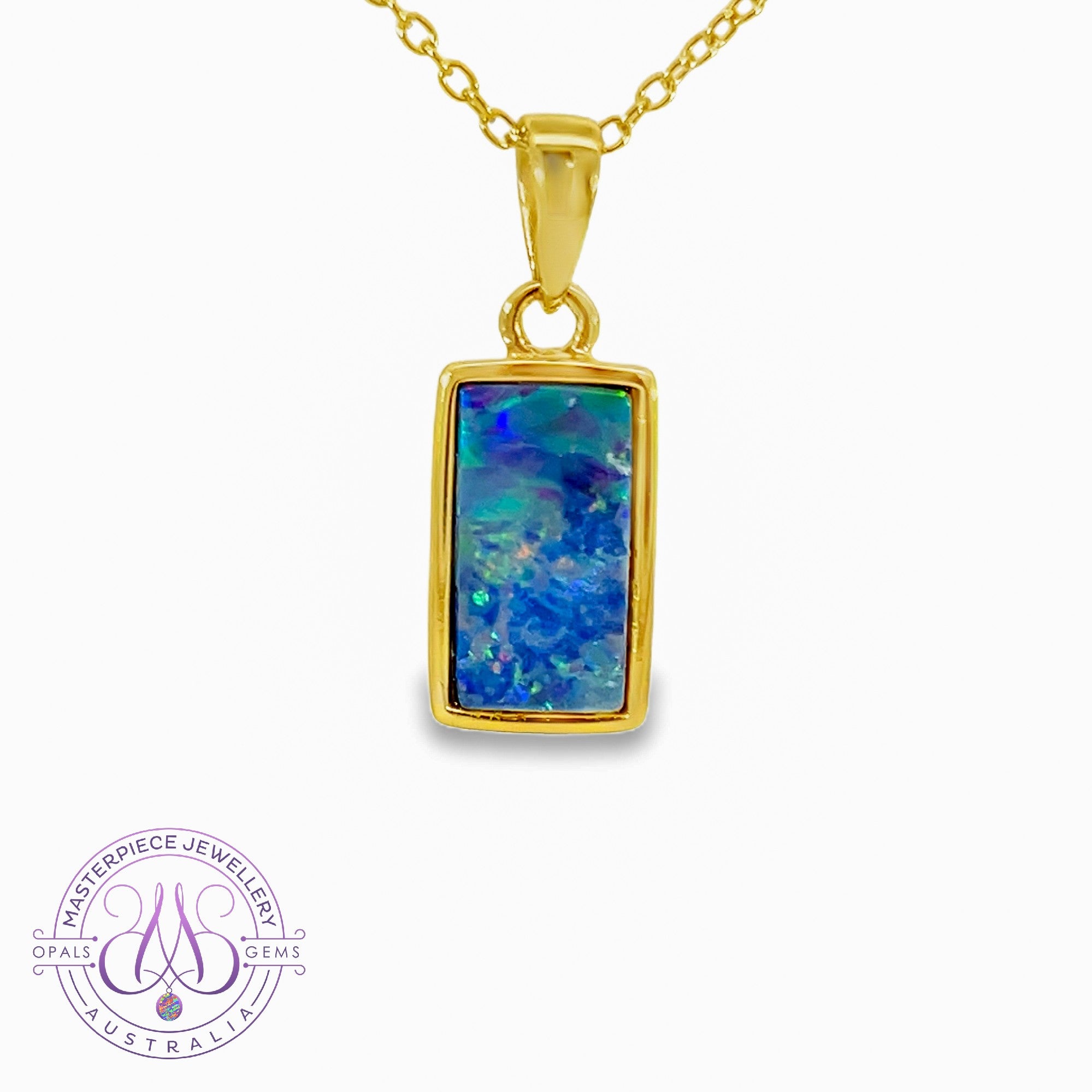 Gold Plated Silver Opal doublet rectangular pendant