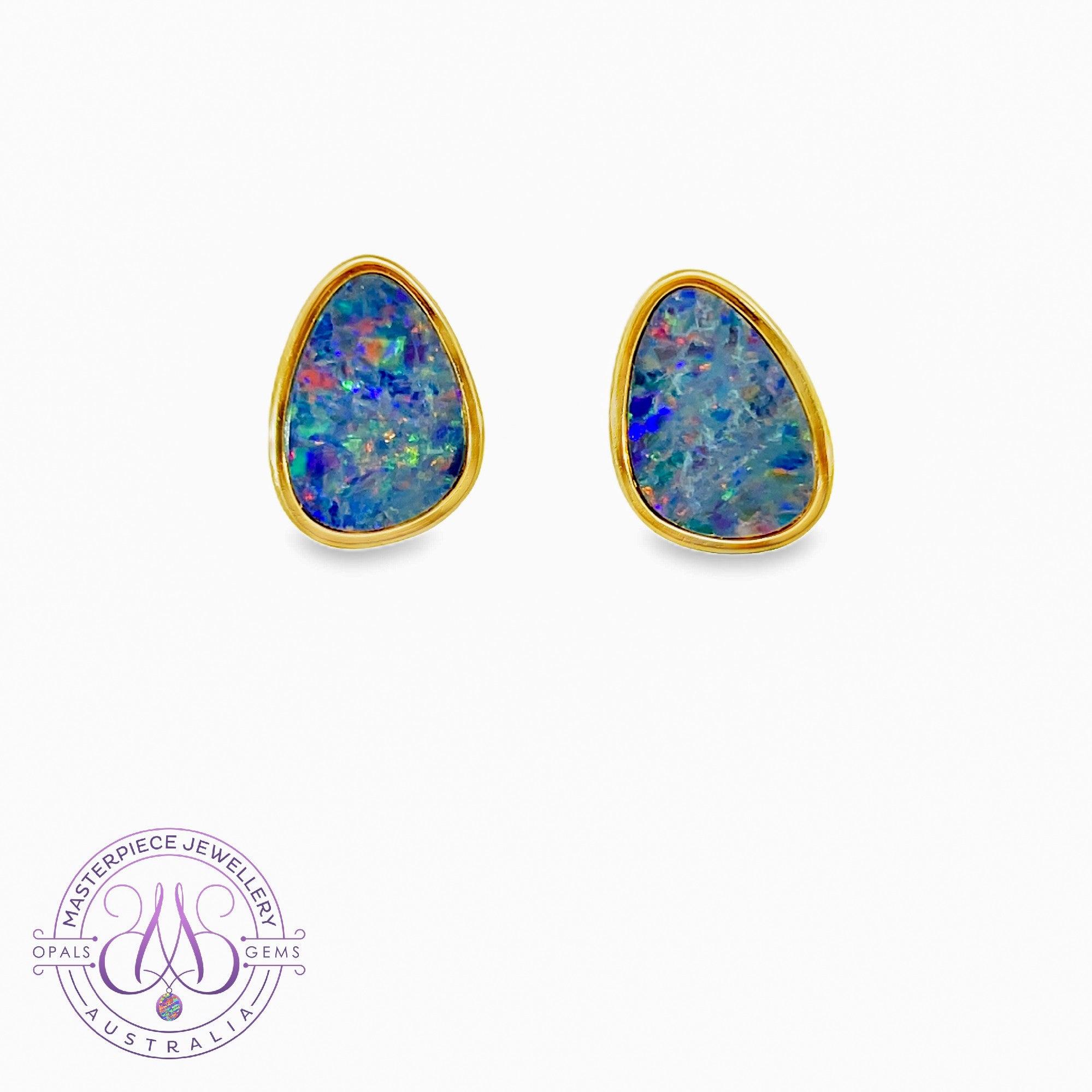 Gold Plated Silver 13x9mm Opal doublet studs