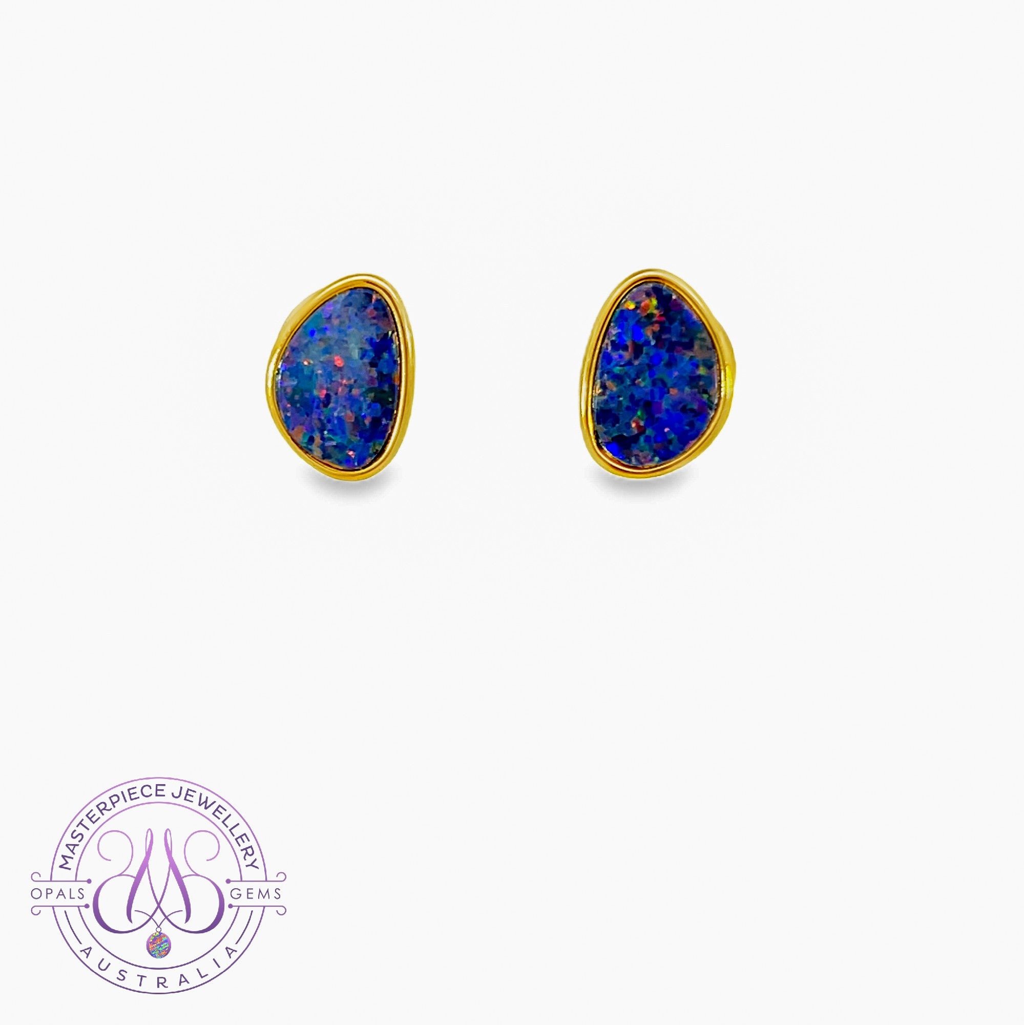Gold Plated Silver 11x8mm Freeform Opal doublet studs