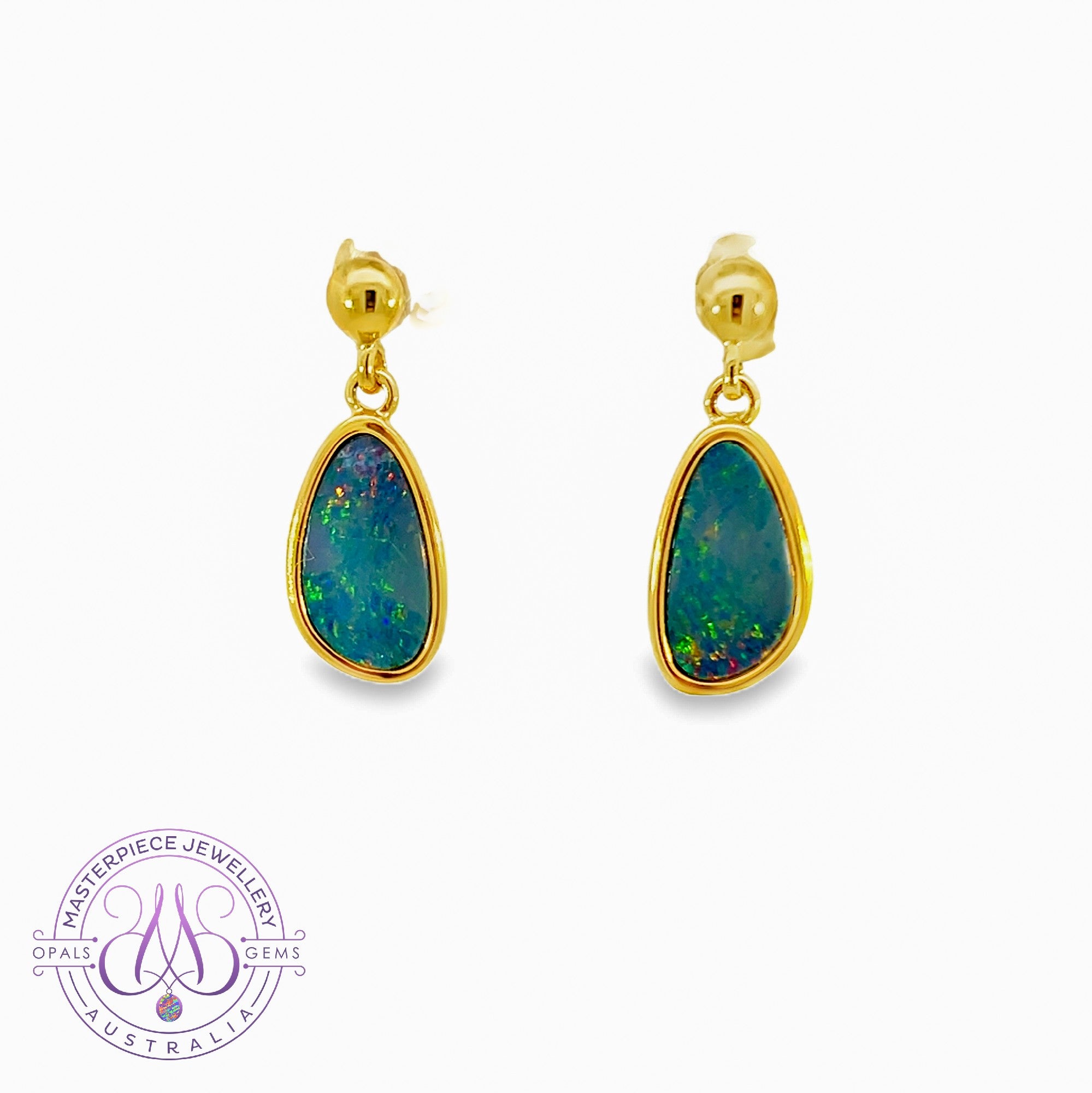 Gold Plated Silver dangling Opal 12x7mm doublet earrings