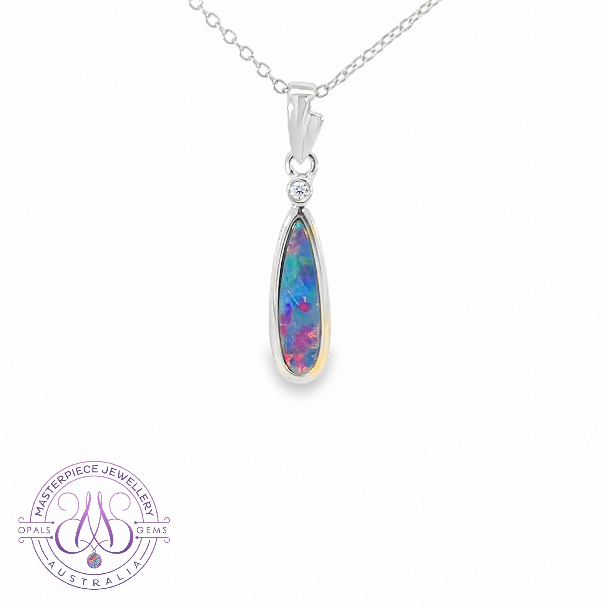 Sterling Silver Opal 15x5mm doublet pendant