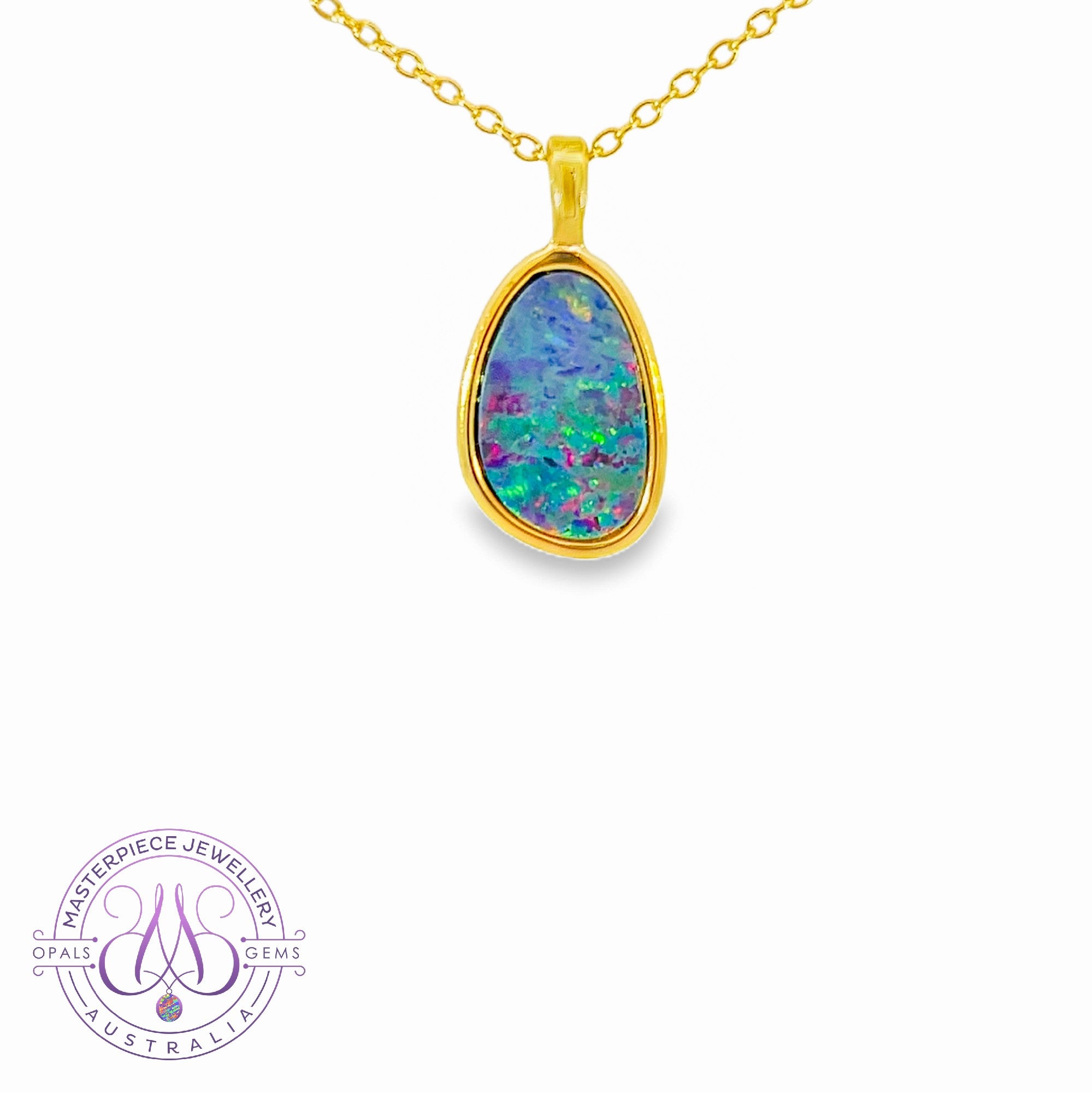 Gold Plated Silver Opal doublet 13x9mm pendant