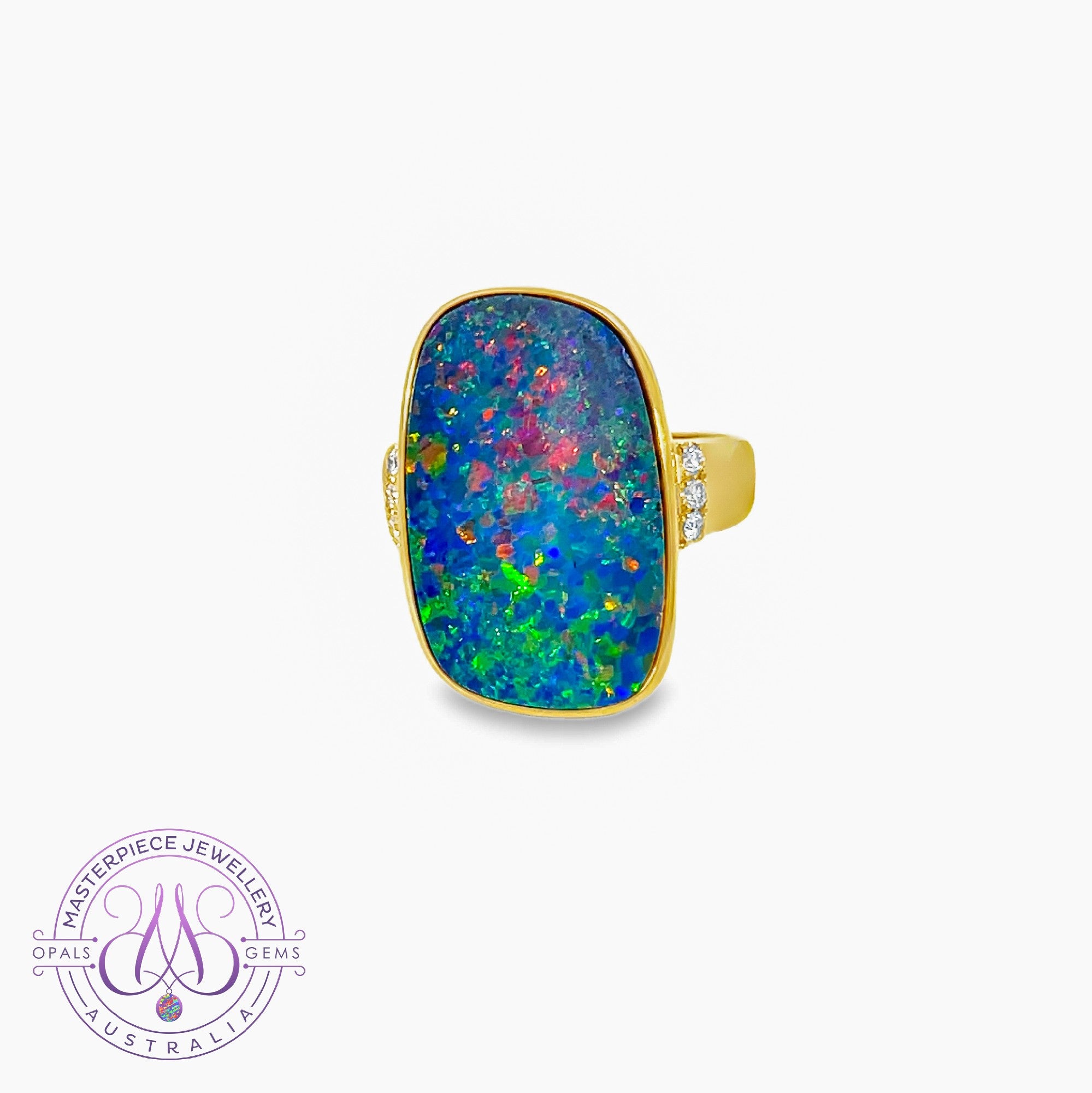 14kt Yellow Gold Opal 7.25ct doublet with diamonds ring 