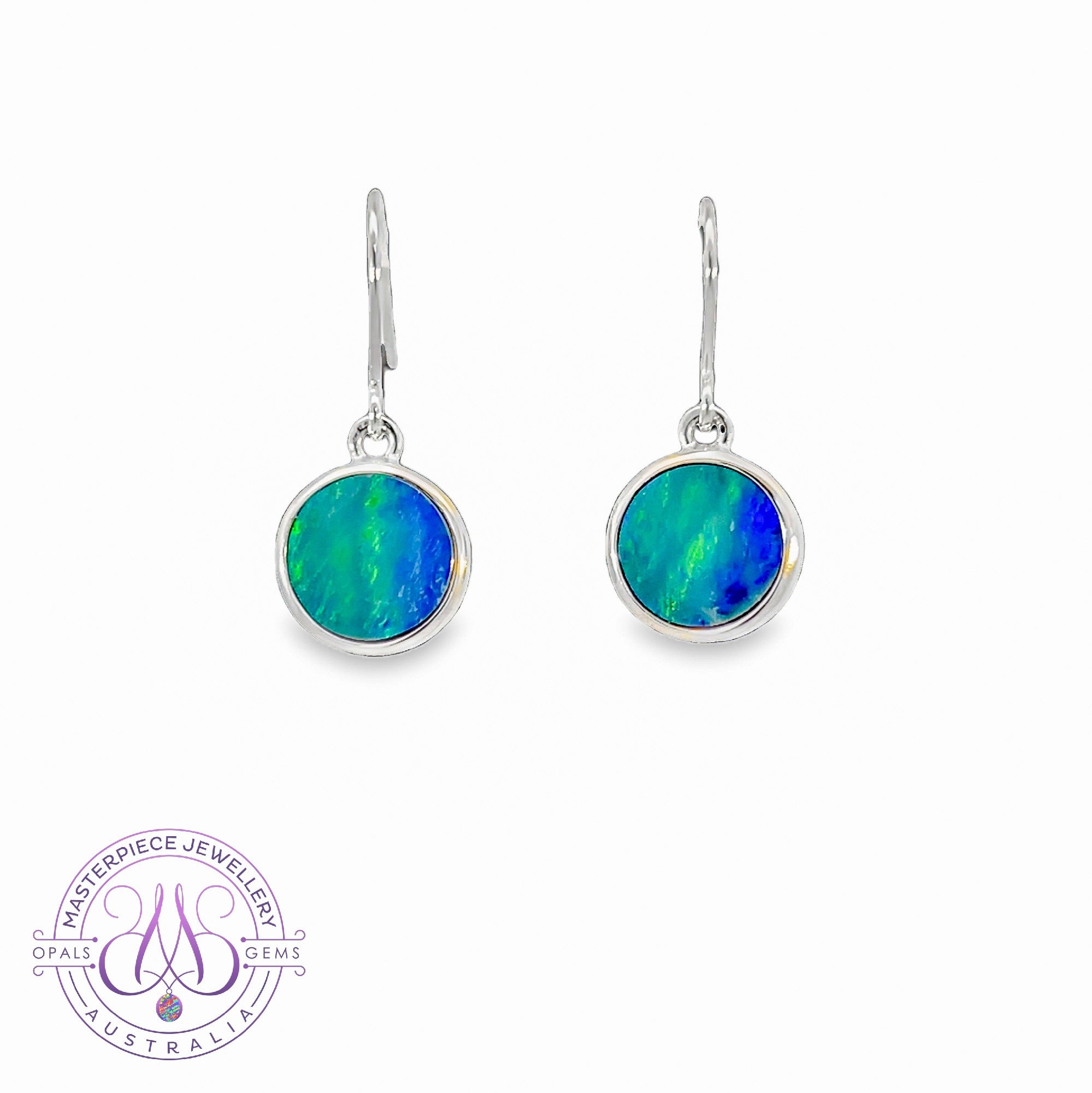 Sterling Silver dangling round Opal doublet 3ct earrings