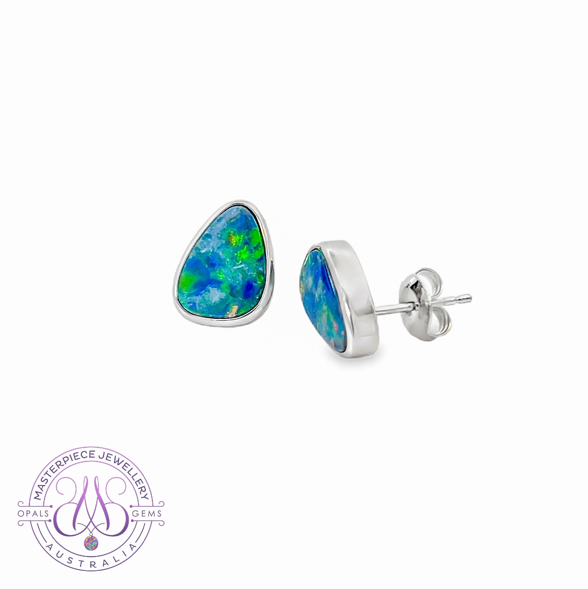 Sterling Silver triangle shape Opal doublet 3.58ct studs