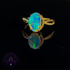 18kt Yellow Gold Green Blue Crystal Opal 1.74ct and diamond ring