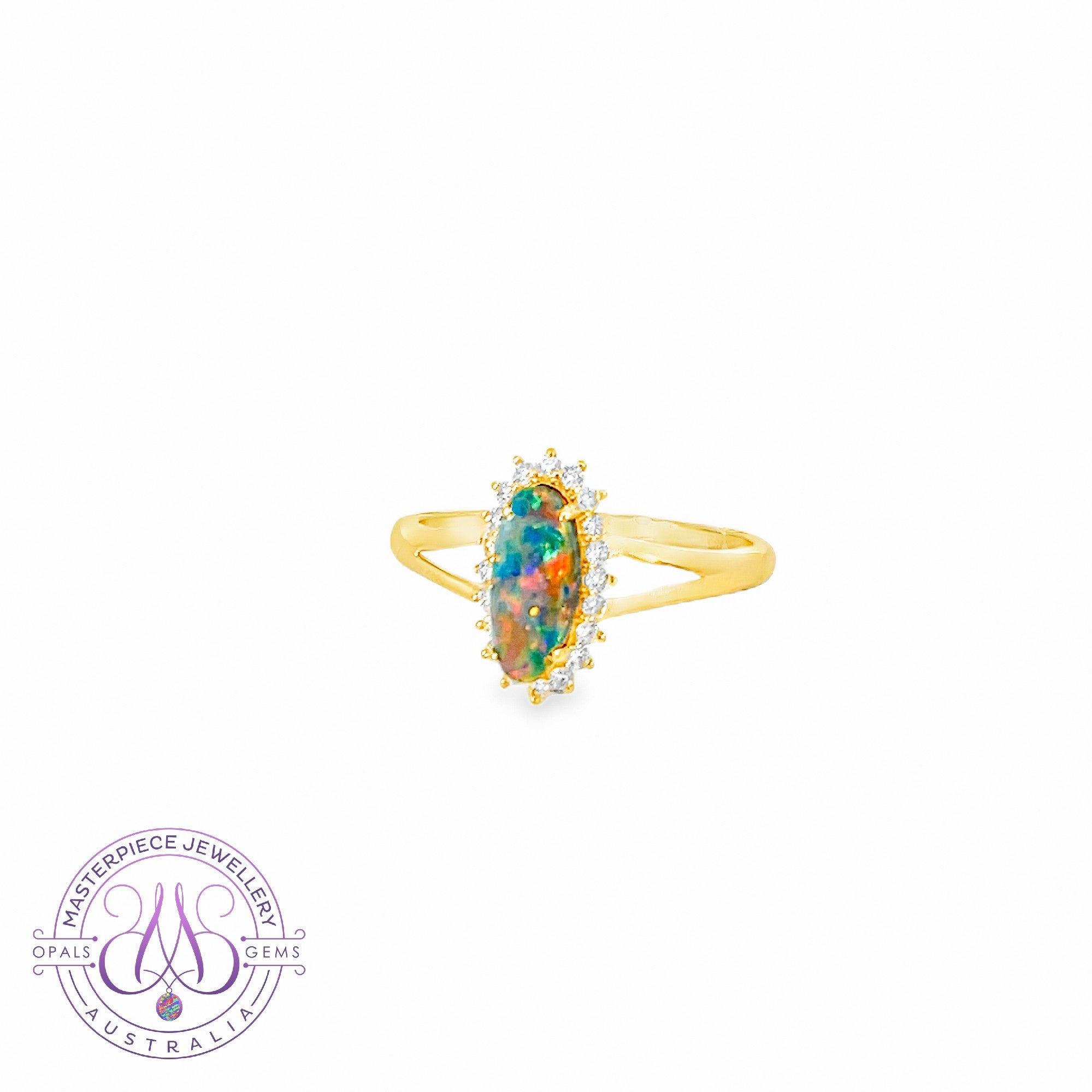18kt Yellow Gold cluster Black Opal 0.6ct ring