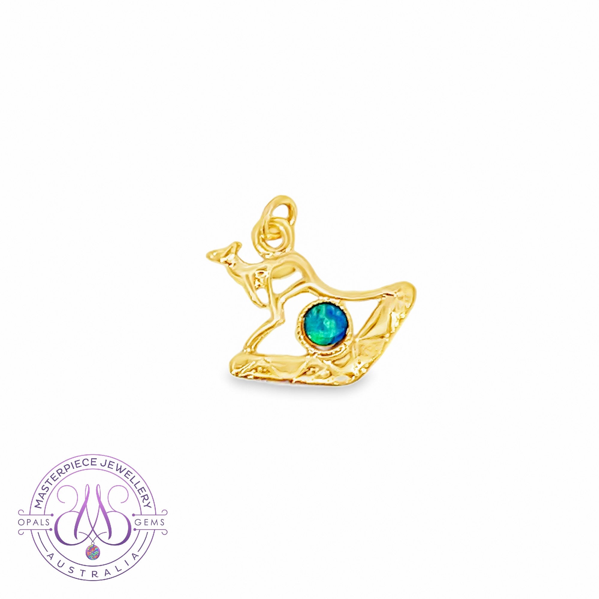 9kt Yellow Gold Kangaroo and Boomerang with light opal charm