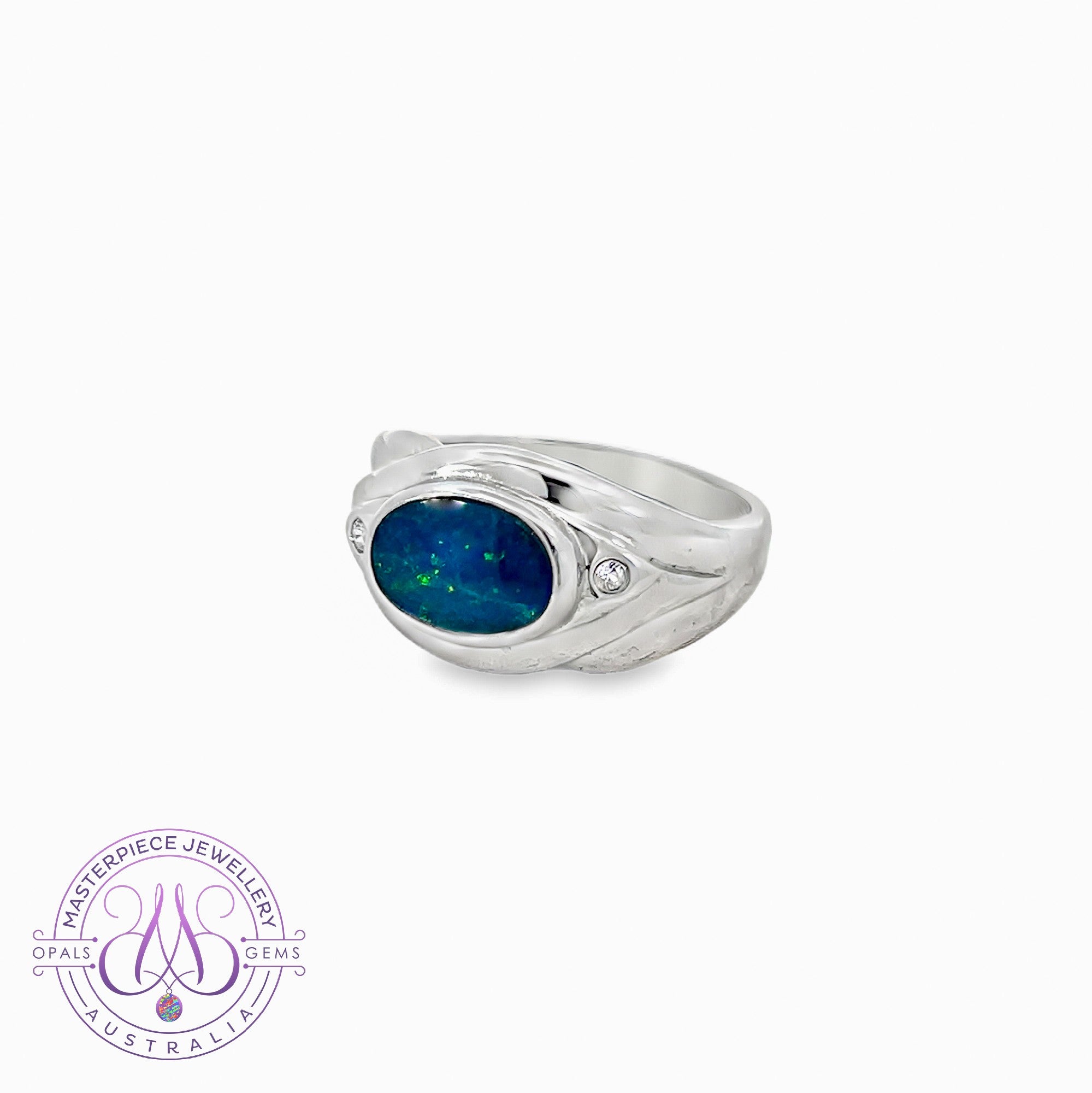 Sterling Silver Opal Doublet 1.4ct and cz ring band
