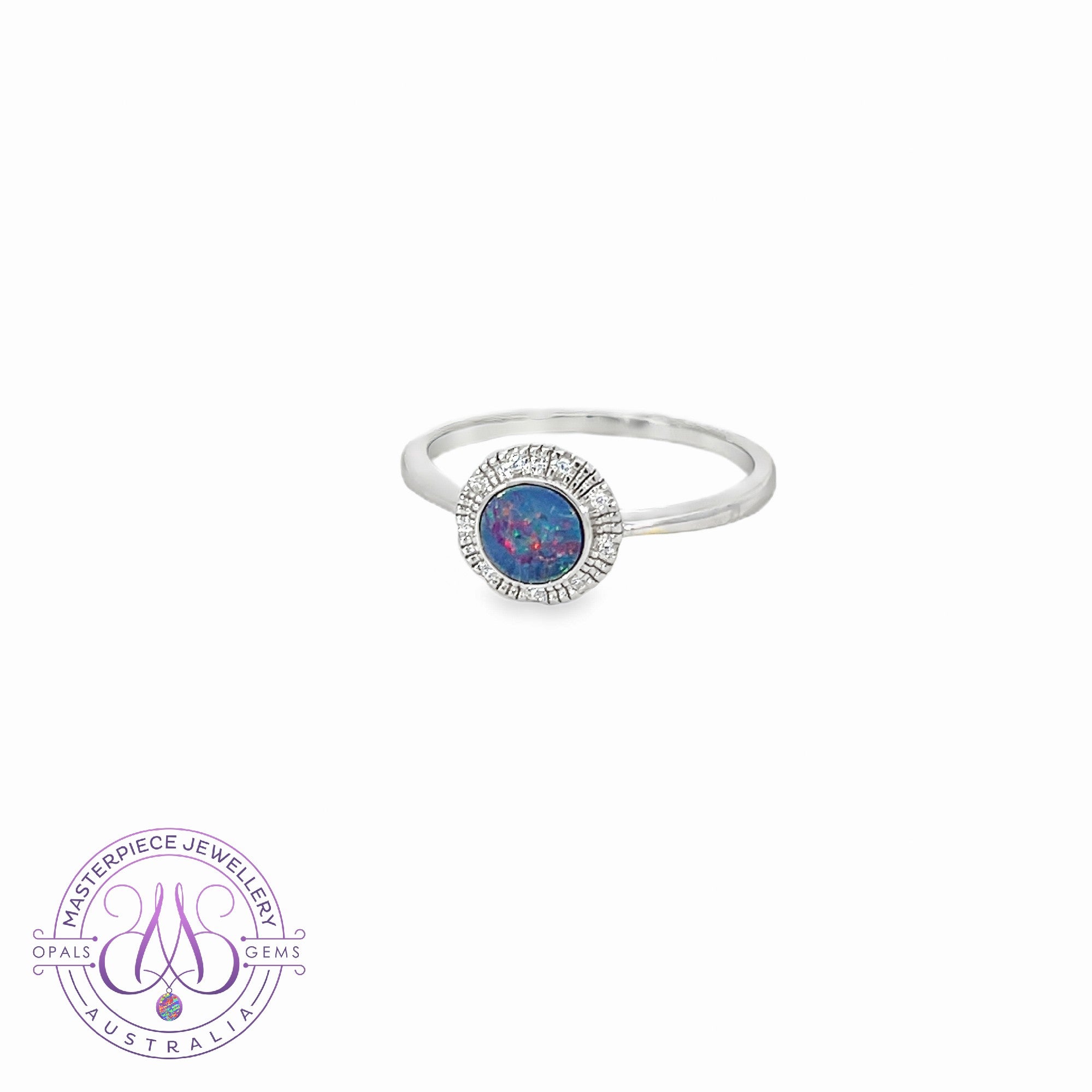 Sterling Silver round Opal doublet 5mm cluster style ring