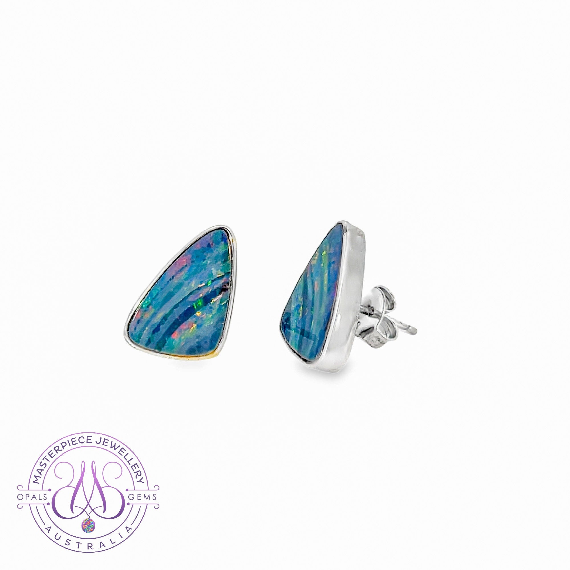 Sterling Silver triangular style Opal doublet earrings 4.93ct