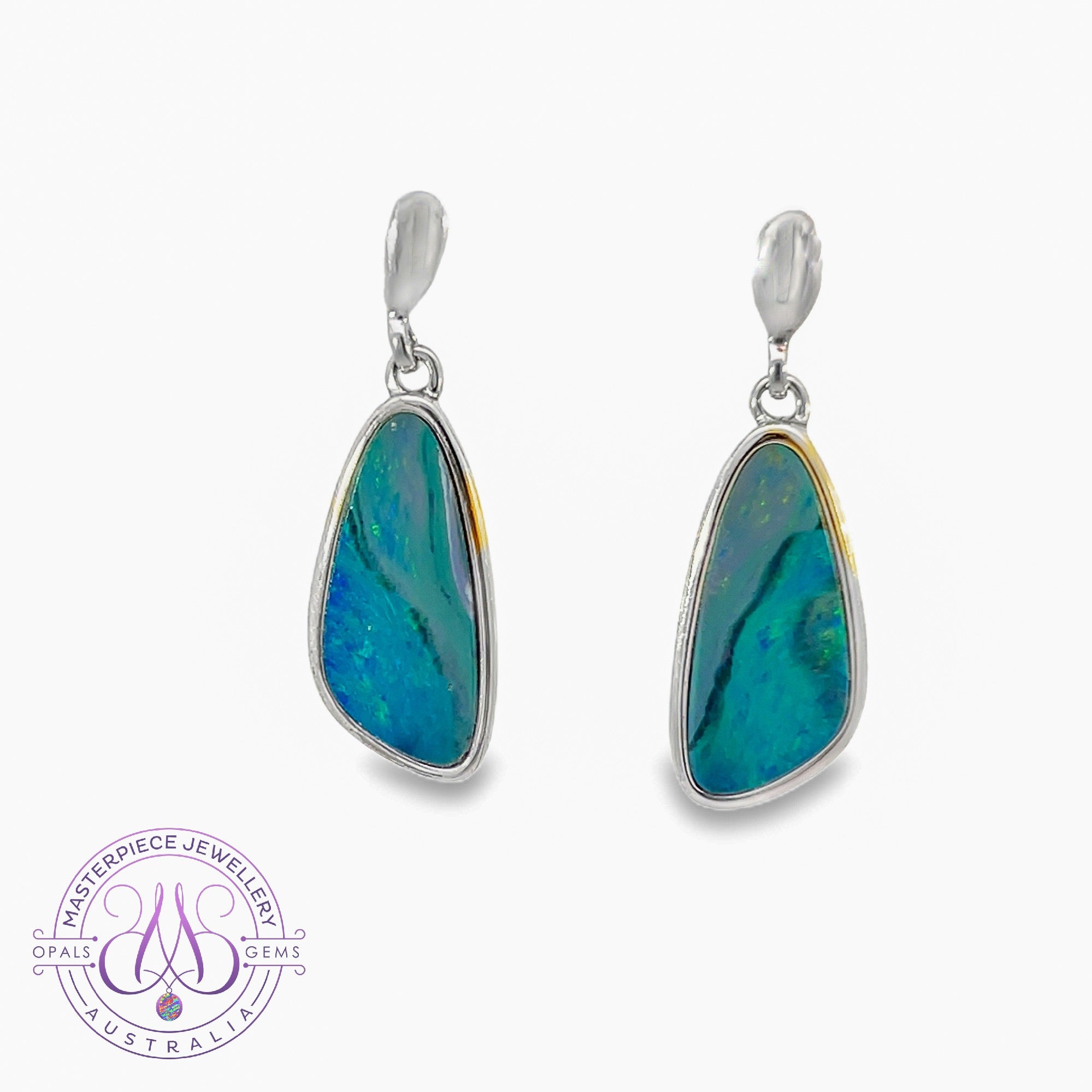 Sterling Silver dangling Doublet Opal 4.2ct Earrings  