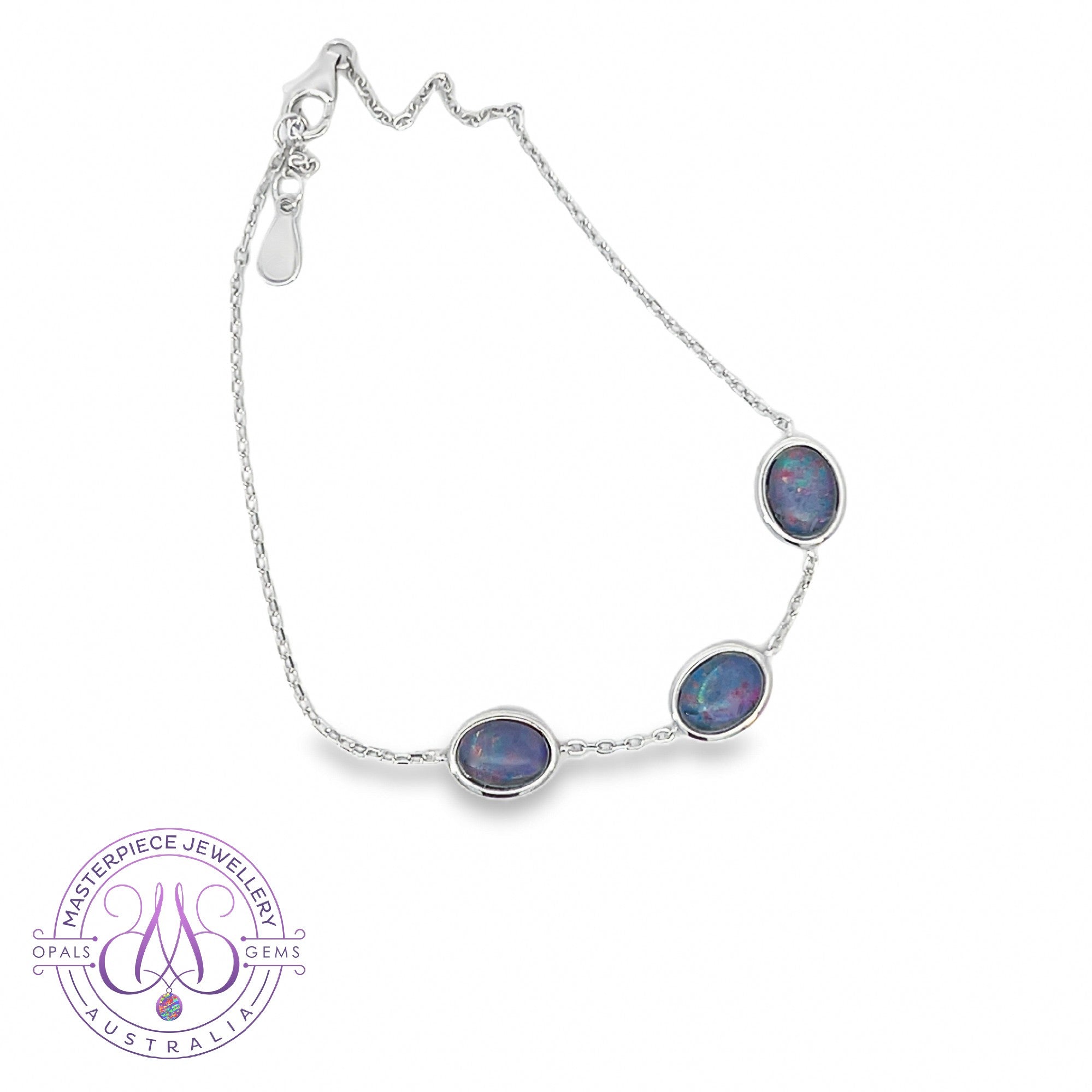 Silver 3 8x6mm Opal triplet spaced bracelet
