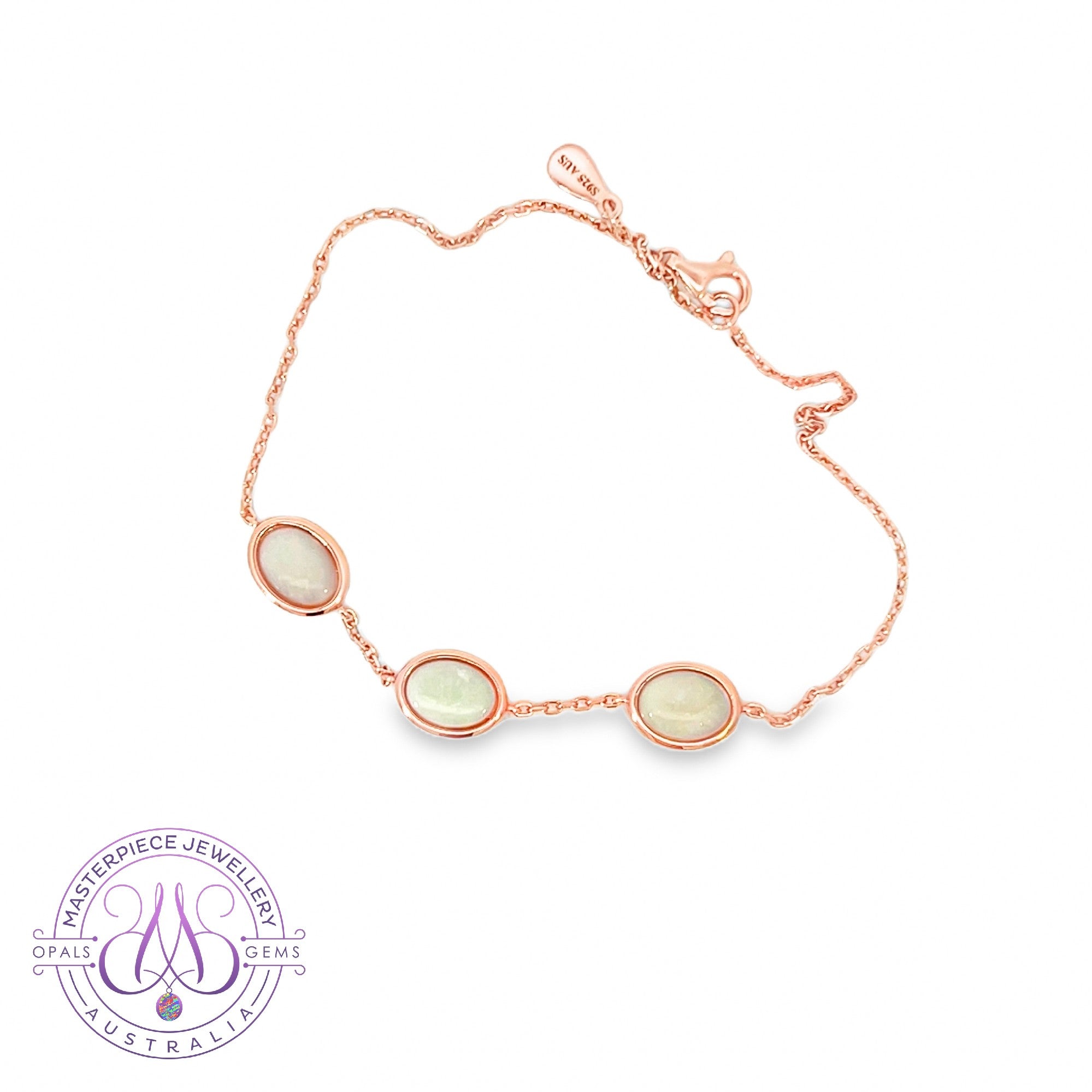 Rose Gold plate silver White Opal 8x6mm bracelet