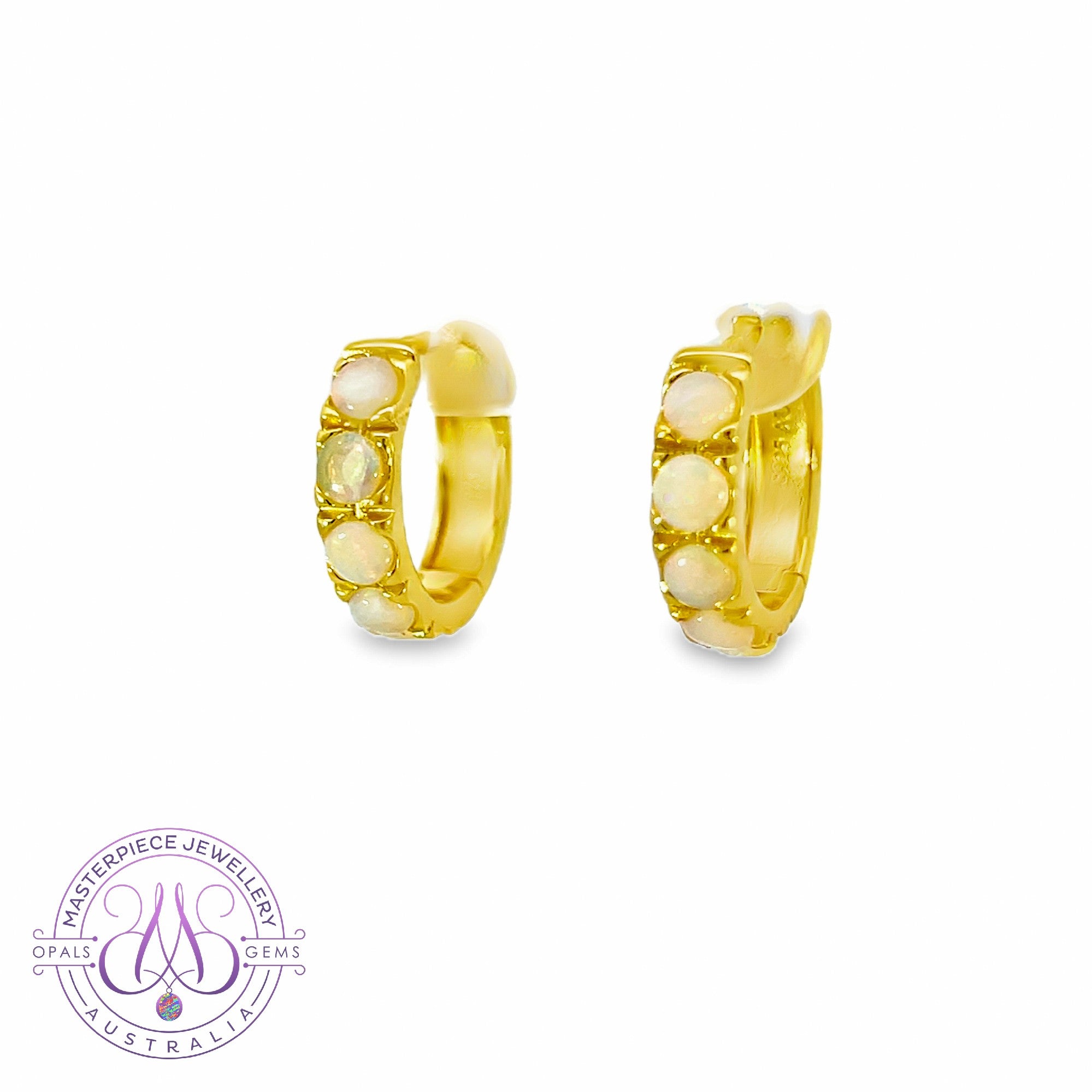 Gold Plated Huggie stye Light Opal Round 4mm earrings