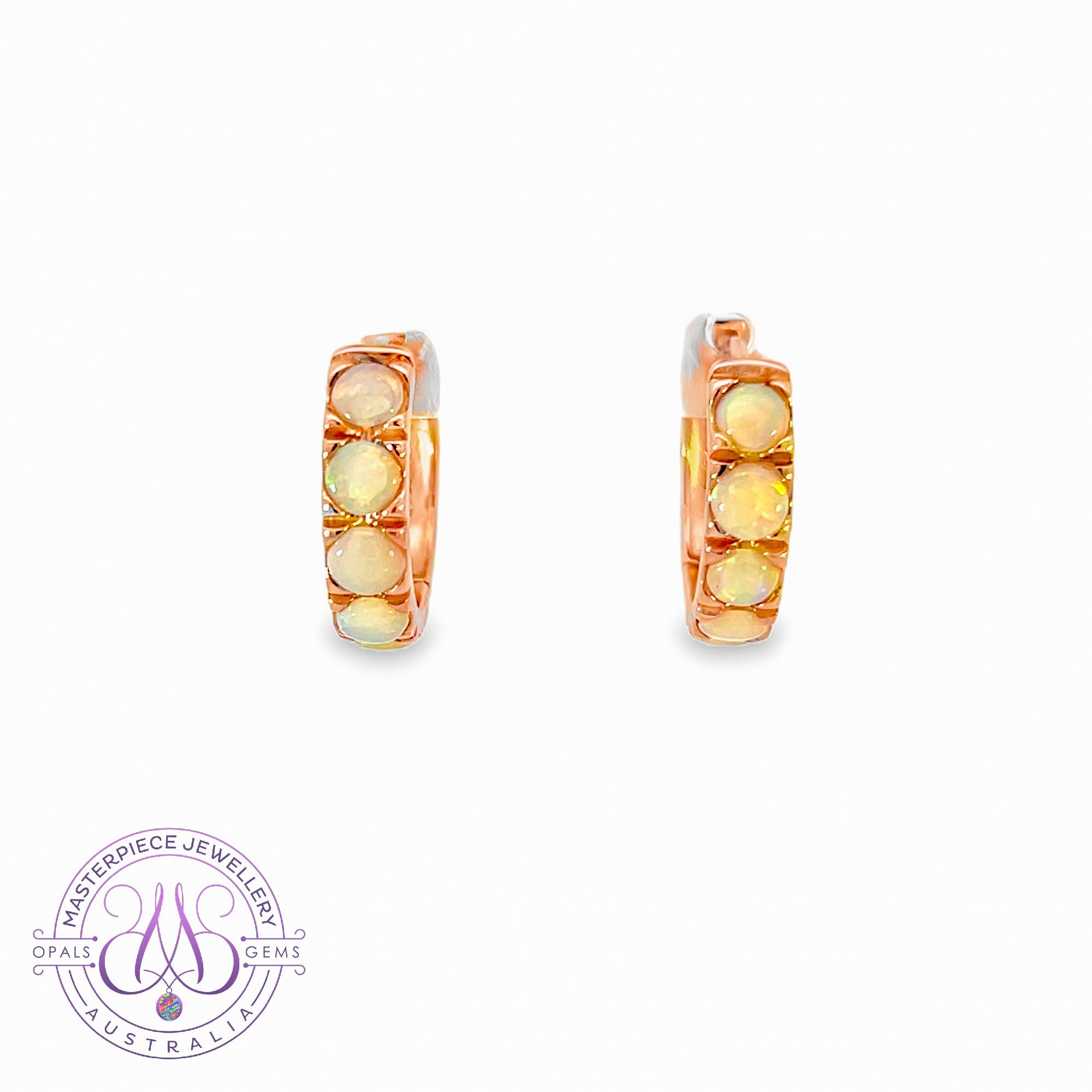 Ros Gold plated silver huggie round 3.5mm Light Opal earrings