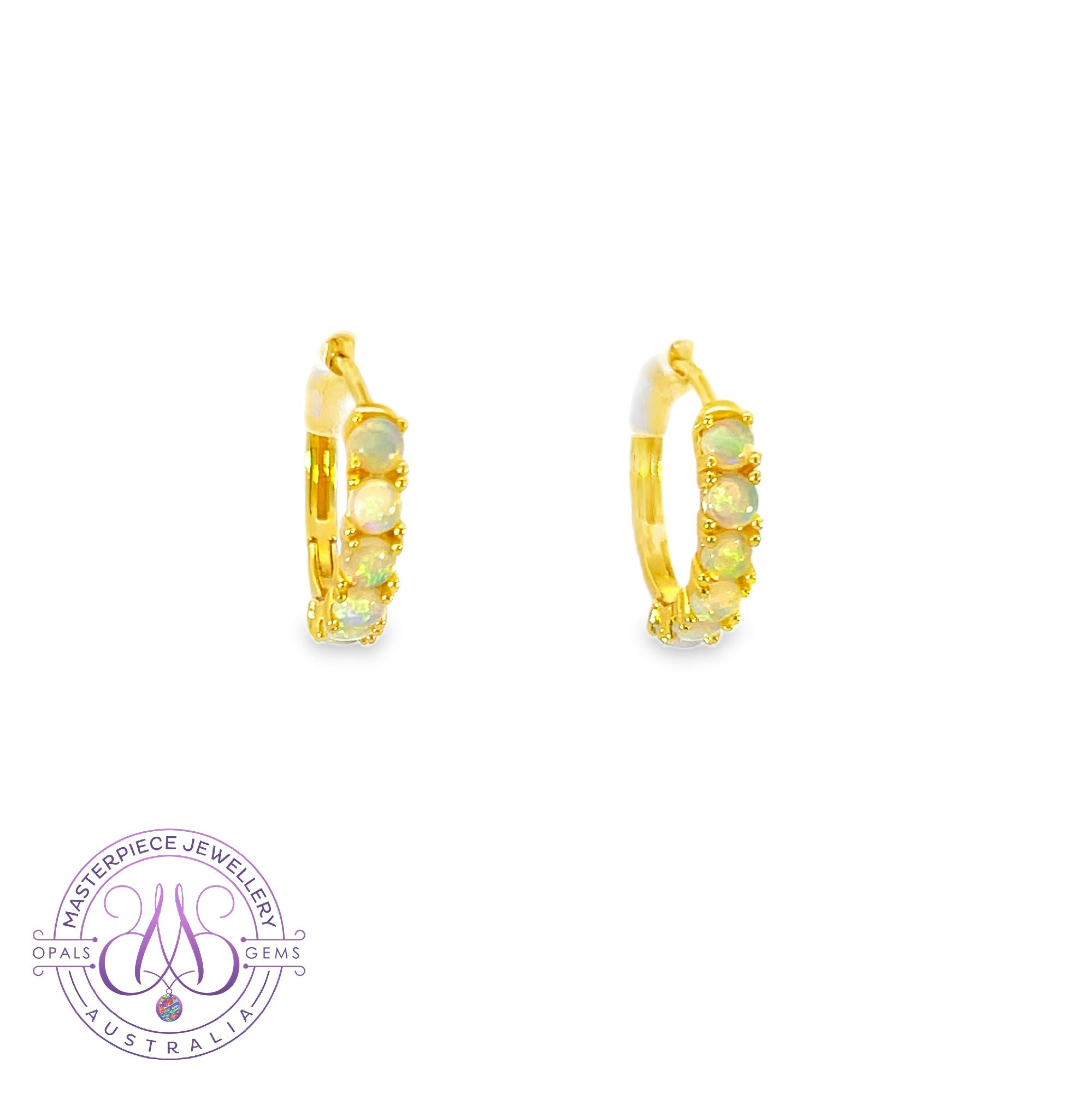 Gold Plated Silver huggie 2.5mm Crystal Opal earrings 