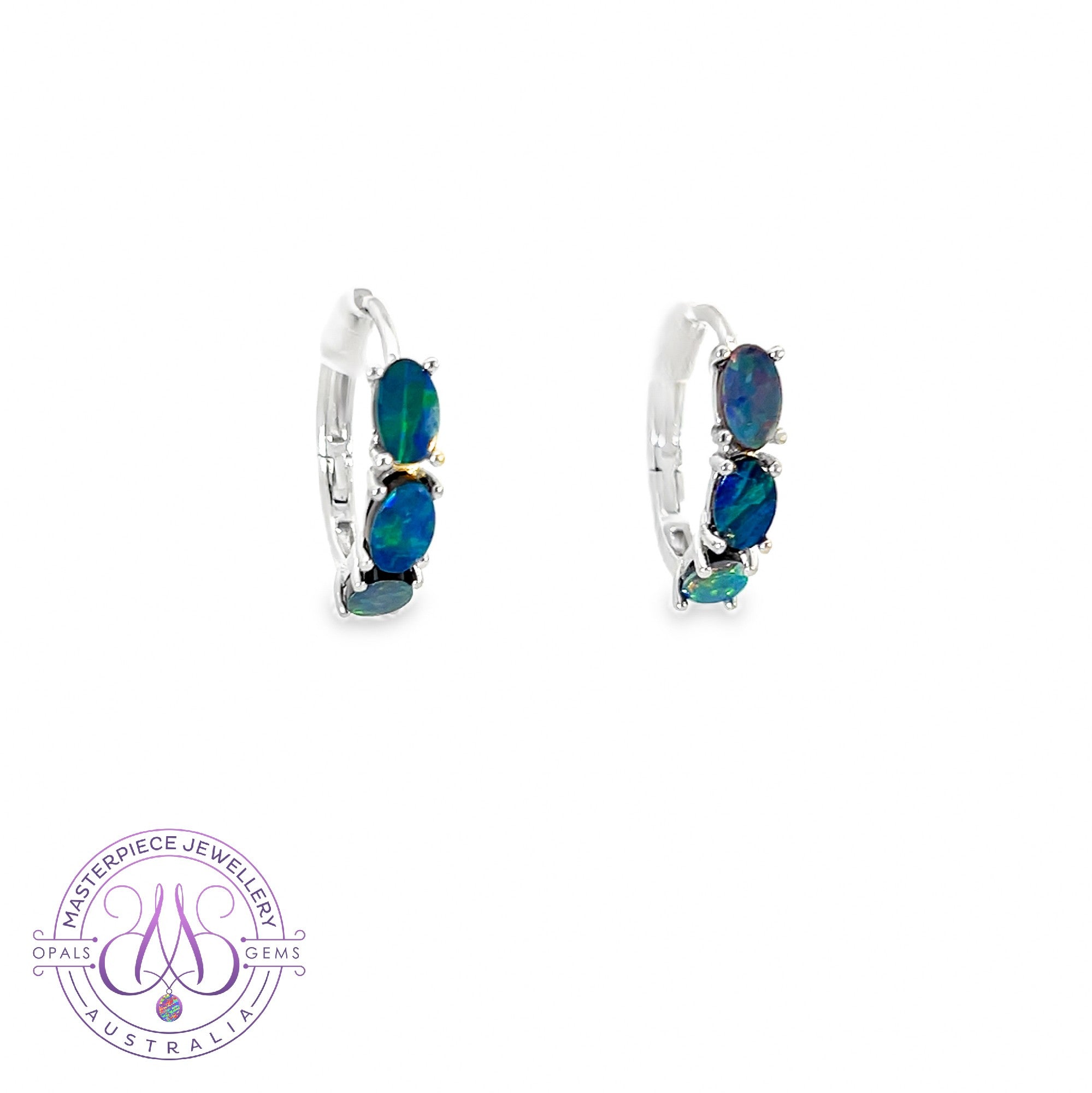 Sterling Silver huggie 5x3mm Opal doublet earrings