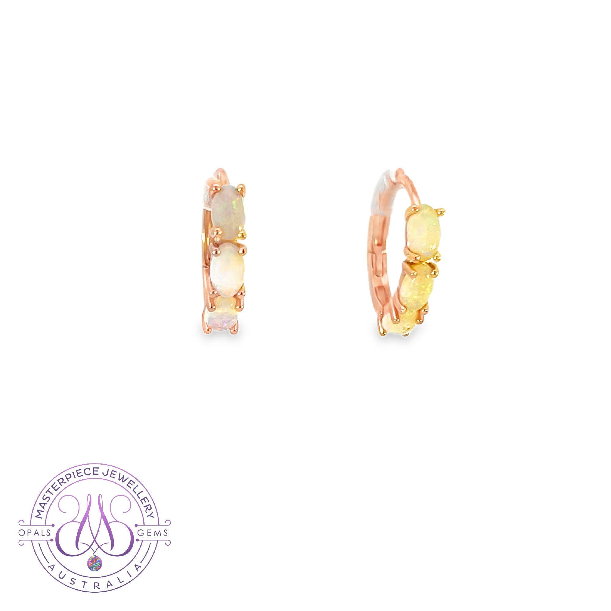 Rose Gold plated Silver huggie style 5x3mm Opal earrings