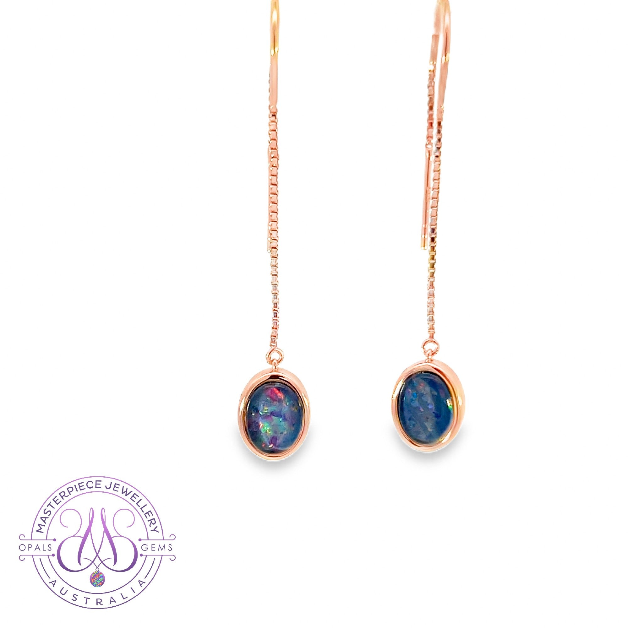 Rose Gold plated silver thread drop style Opal triplet 8x6mm earrings