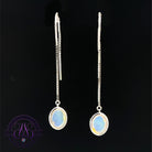 Sterling Silver thread style dangling Light Opal 8x6mm earrings 