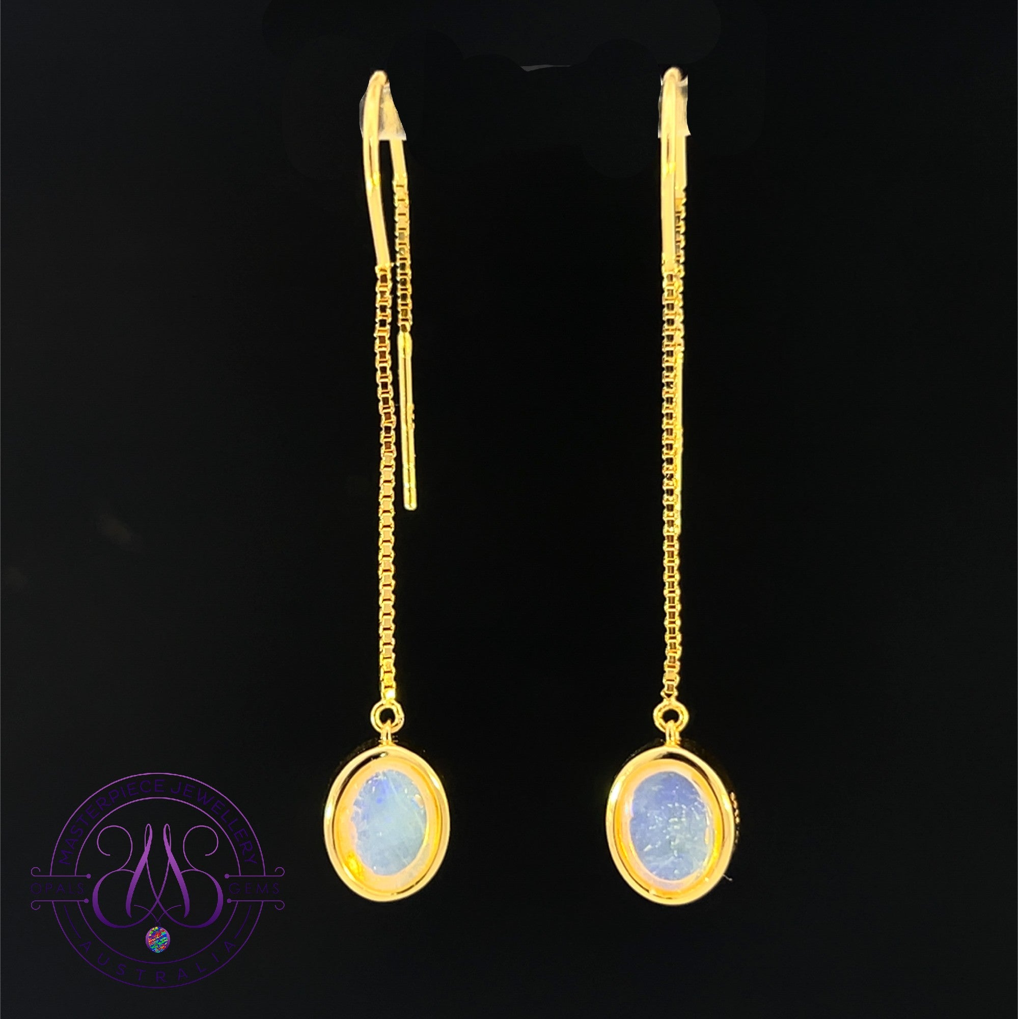 Gold Plated Silver thread through Light Opal 8x6mm dangling earrings