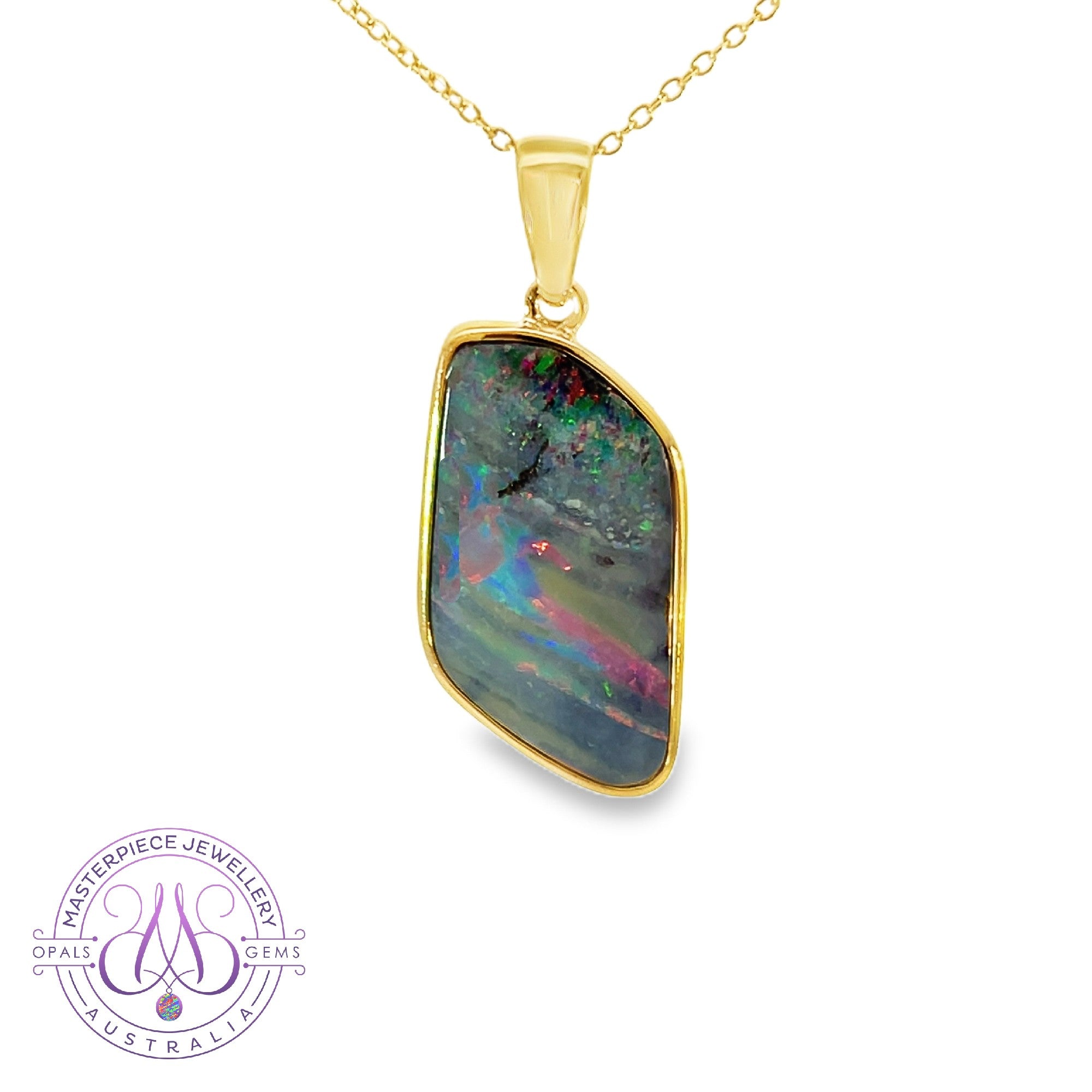 Gold Plated Silver Boulder Opal 11.81ct bezel set pendant