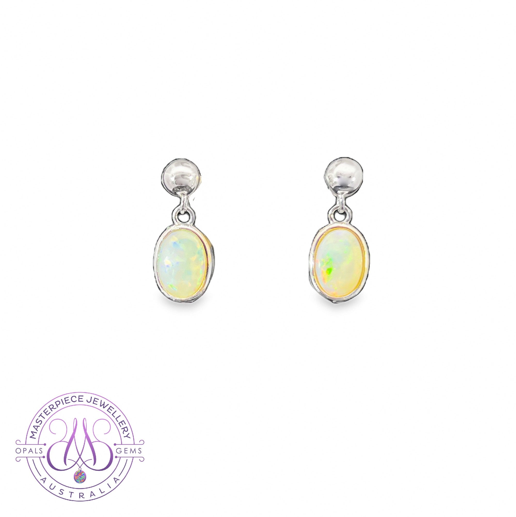 Sterling Silver Short dangling 8x6mm White Opal earrings
