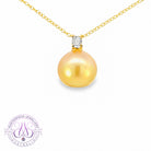18kt Yellow Gold Golden Pearl 12.6mm and diamond pendant