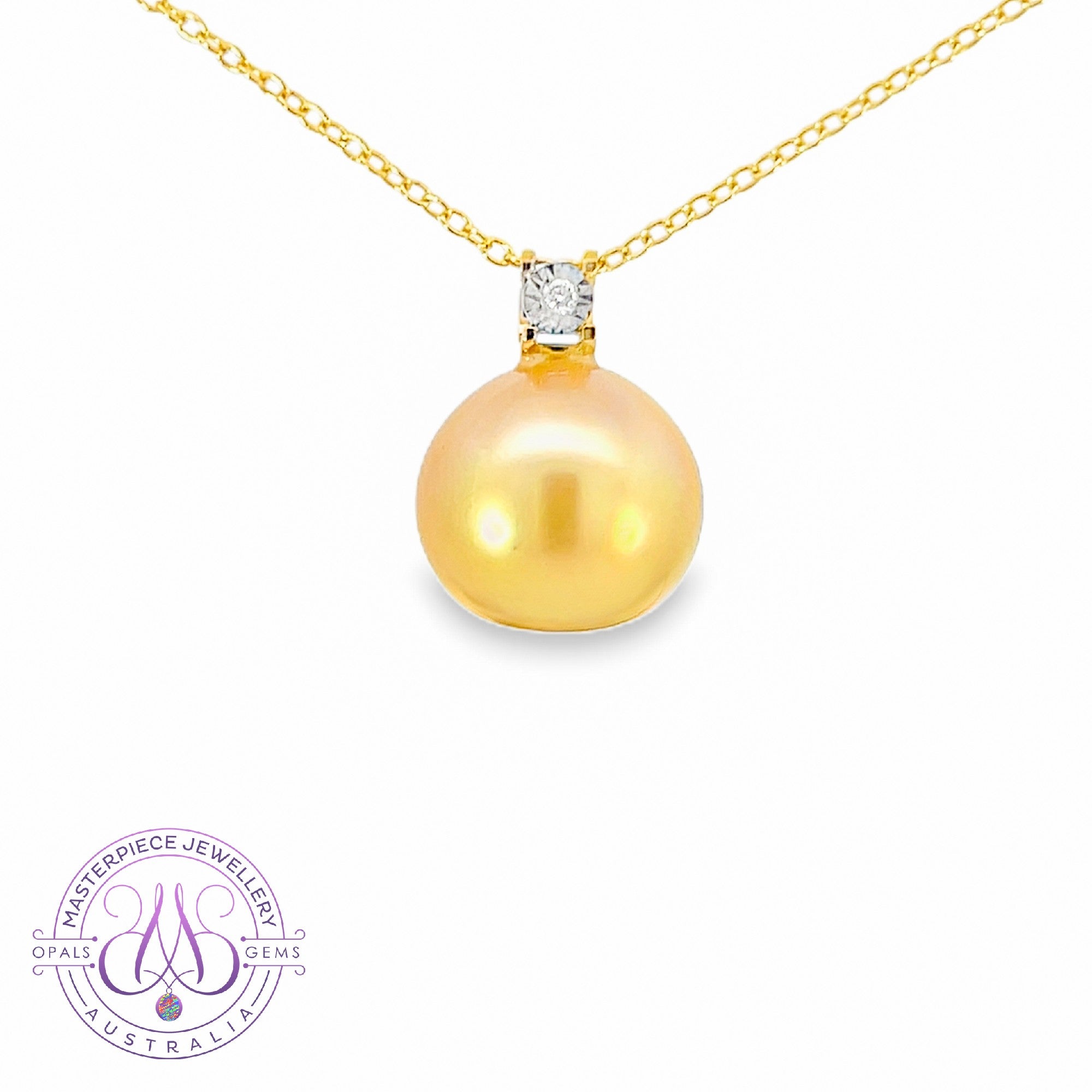 18kt Yellow Gold Golden Pearl 12.6mm and diamond pendant
