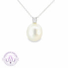 18kt White gold Oblong Drop shape 12.1mm South Sea Pearl pendant with diamond