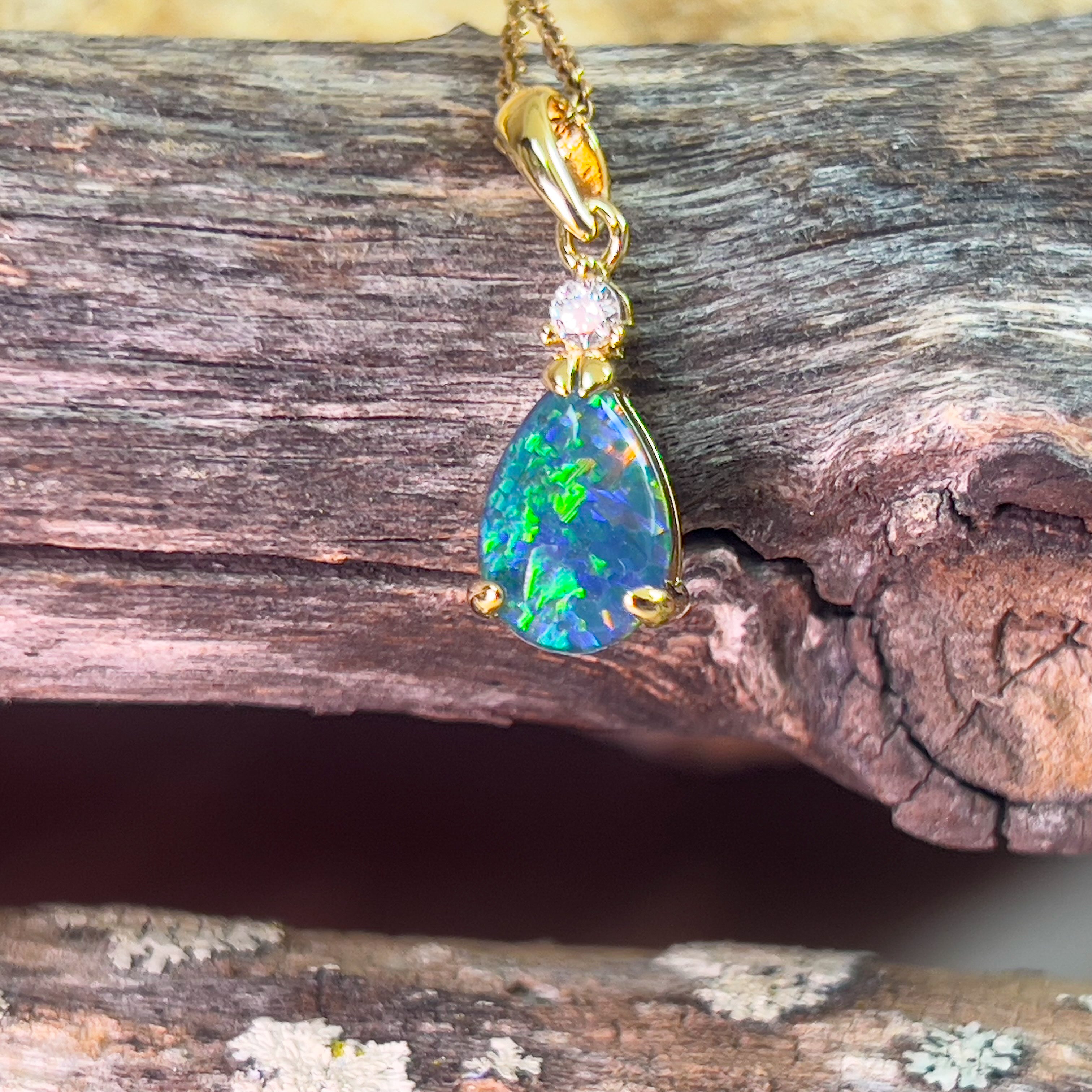 Sterling Silver Gold plated pendant set with one 10x7mm Opal triplet - Masterpiece Jewellery Opal & Gems Sydney Australia | Online Shop