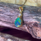 Sterling Silver Gold plated Opal triplet 13x8mm pear shape and cubic zirconia pendant - Masterpiece Jewellery Opal & Gems Sydney Australia | Online Shop