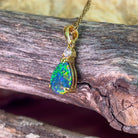 Sterling Silver Gold plated Opal triplet 13x8mm pear shape and cubic zirconia pendant - Masterpiece Jewellery Opal & Gems Sydney Australia | Online Shop